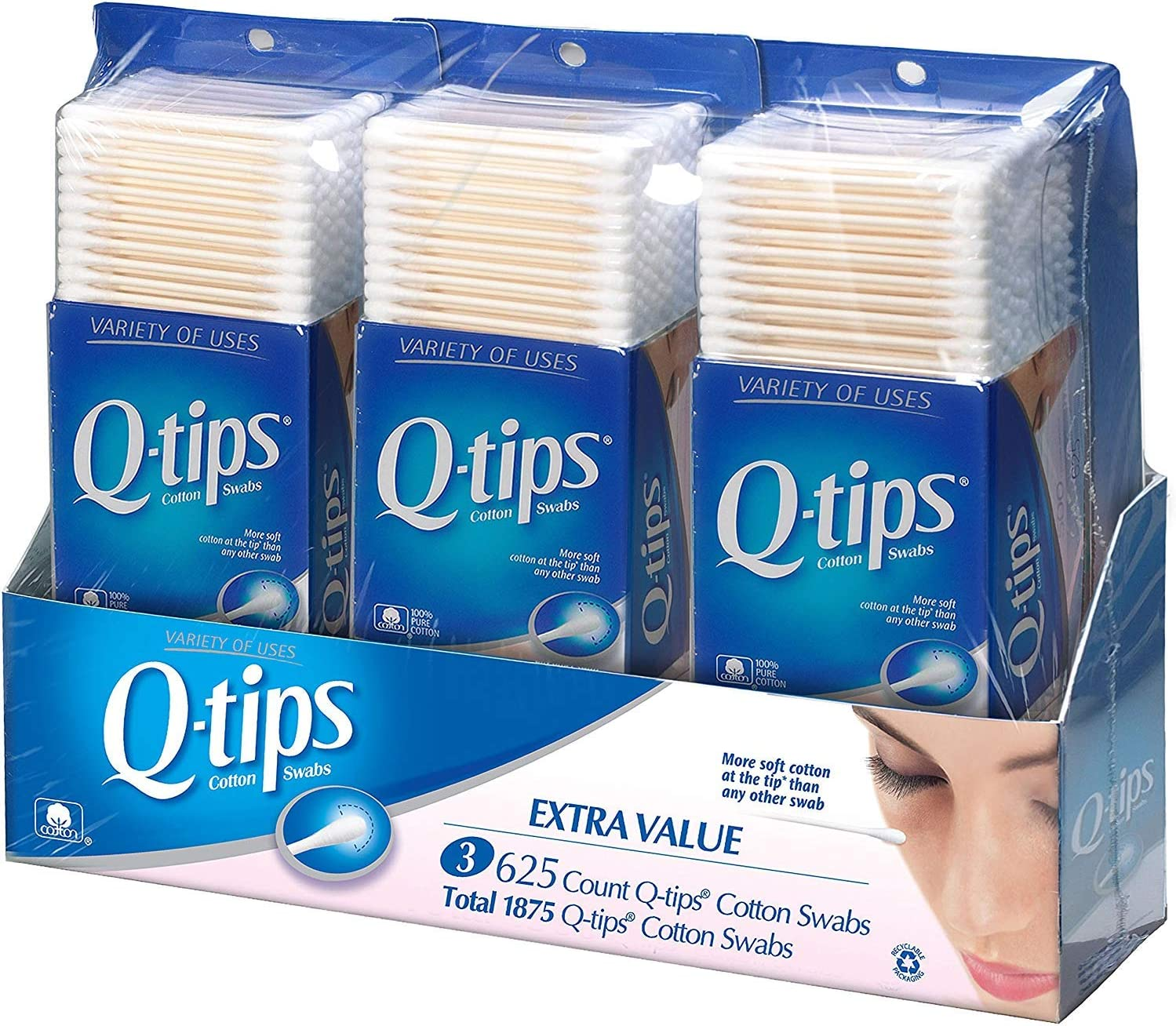 Q-Tips Cotton Swabs, Club Pack 625 Ct, Pack of 3 image number 3