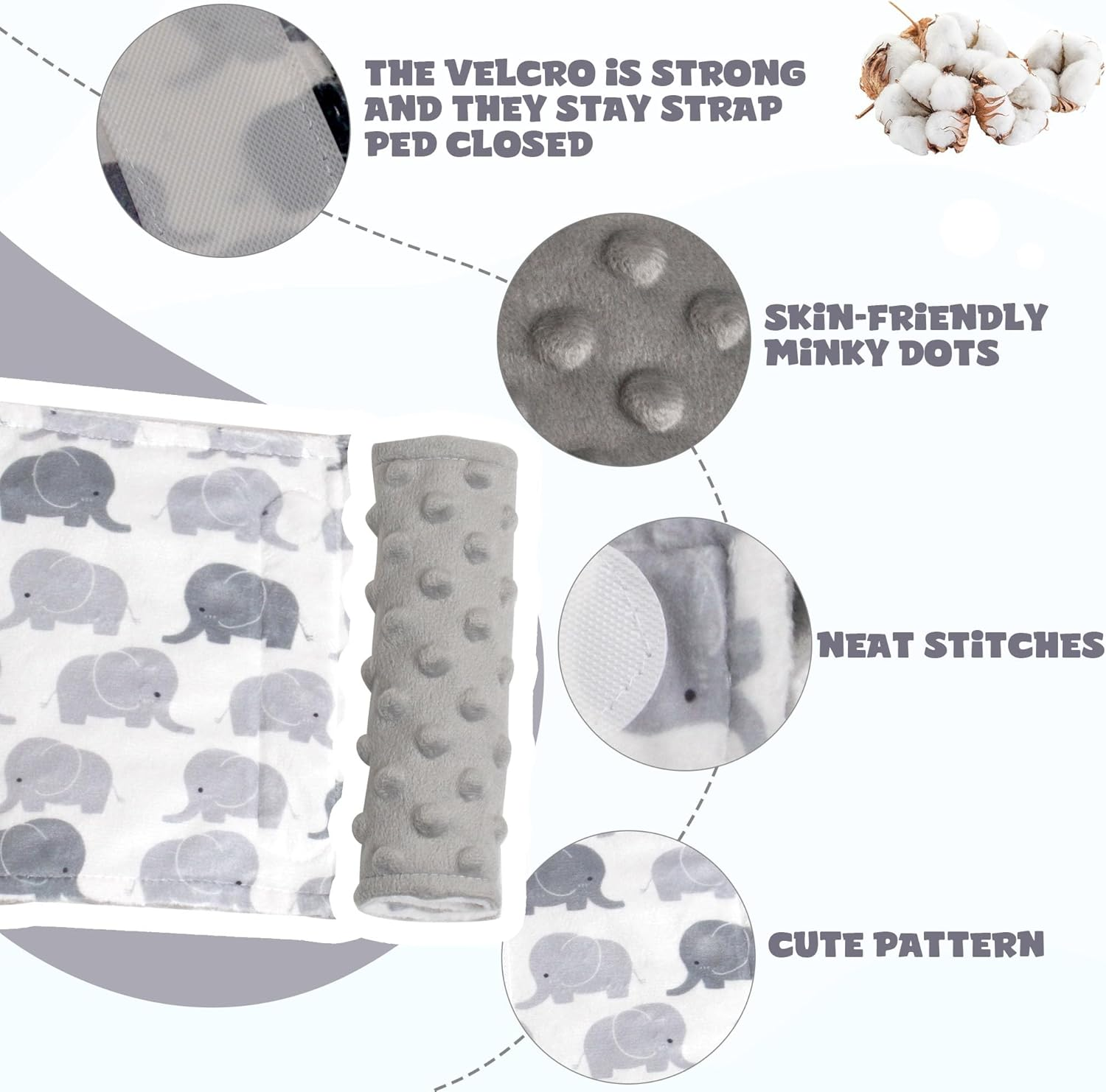 Car Seat Strap Covers for Babies Soft Car Seat Belt Covers, Mink Car Seat Straps Shoulder Pads for Boys and Girls, Grey