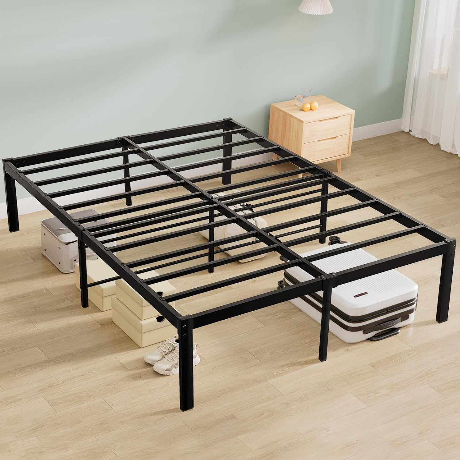 Levede 40Cm Queen Bed Frame Metal Bed Base,Industrial Bed Frame,Steel Slat Mattress Support,Under Bed Storage,Reserved Holes for Headboard,Bedroom Furniture,Easy Assemble,Black ﻿ image number 2