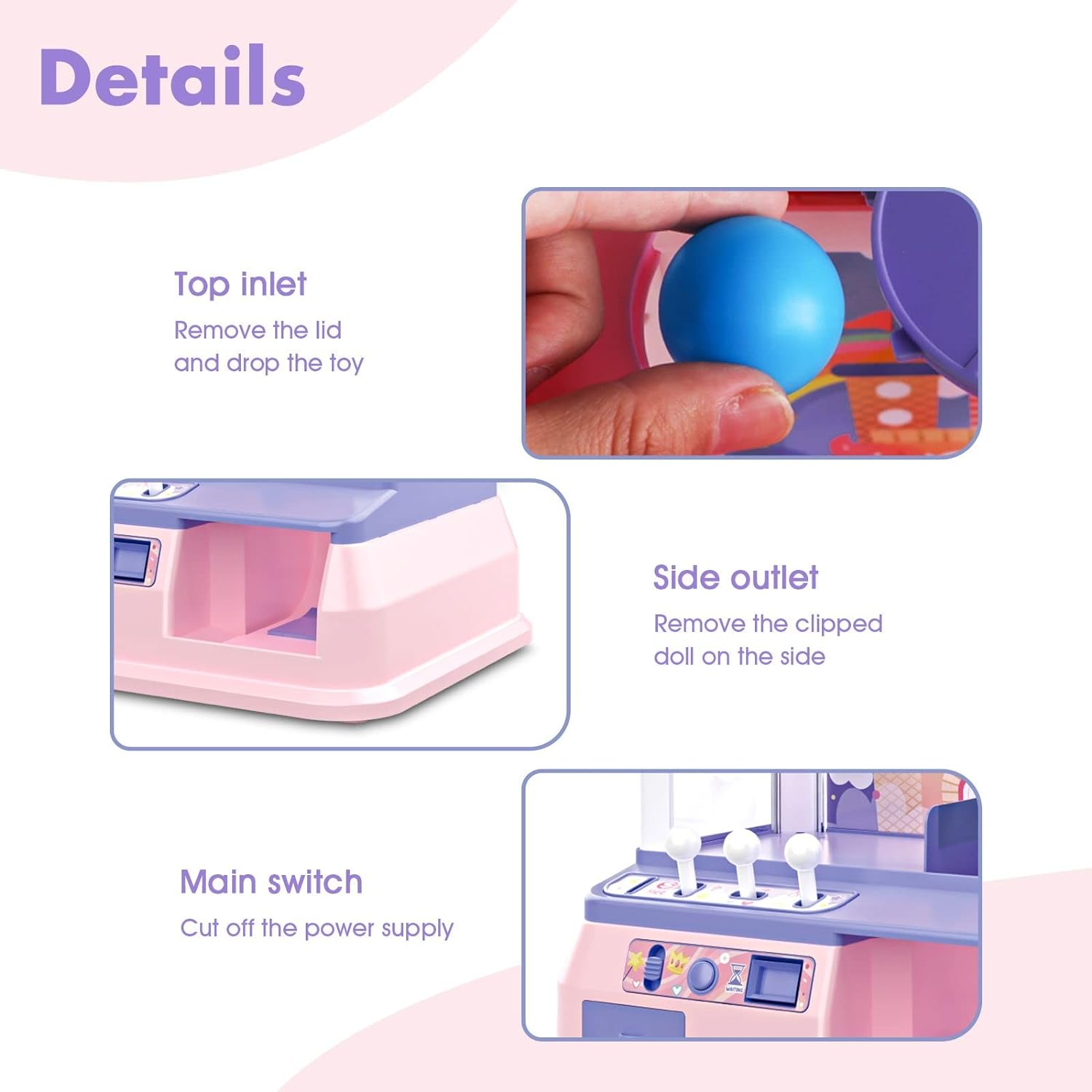 Kidbot Mini Claw Machine Kids Toy Candy Grabber Carnival Prize Claw Machine W/Led Lights & Sound Effects,Birthday,Pink image number 4