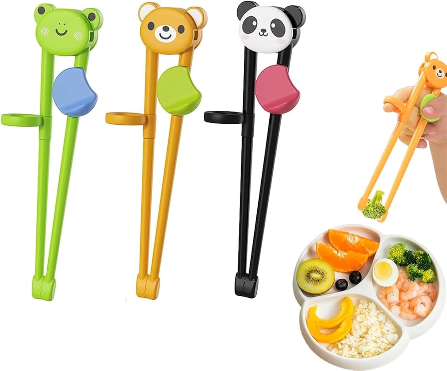 3 Pairs Training Chopsticks with Fun Animal Designs, Panda Bear Frog, ABS and Silicone Material, Ideal for Toddlers Learning to Use Chopsticks image number 3