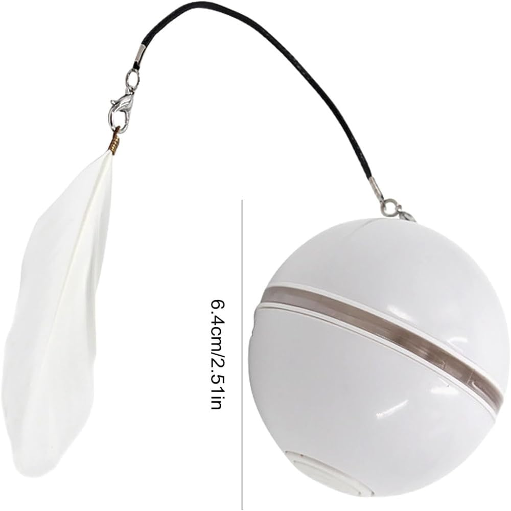 Automatic LED Intelligent Cat Ball, Automatic Rolling Ball with Feather and Lights, Rechargeable Cat Toy with Smart Sleep Mode, Smart Cat Hunting Toy, USB Charging Moving Cat Ball (White) - Pink+White+Blue image number 2