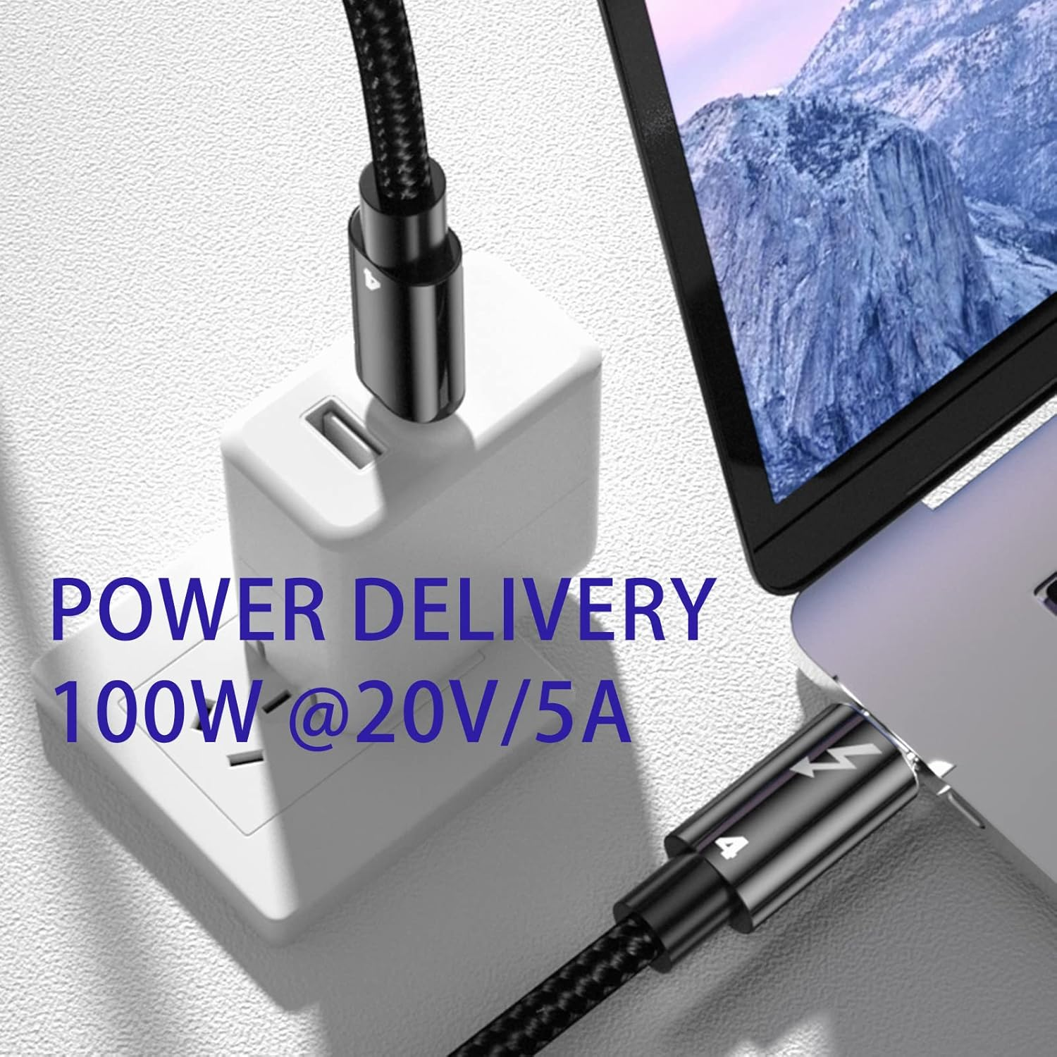 USB C Cable Thunderbolt 4 3 USB4 PD 100W Quick Charge Braided Flexible, 8K Video, 40Gbps Data Transfer for External SSD, EGPU, Docking, Macbook, Ipad, Hub, Phone, Powerbank image number 1
