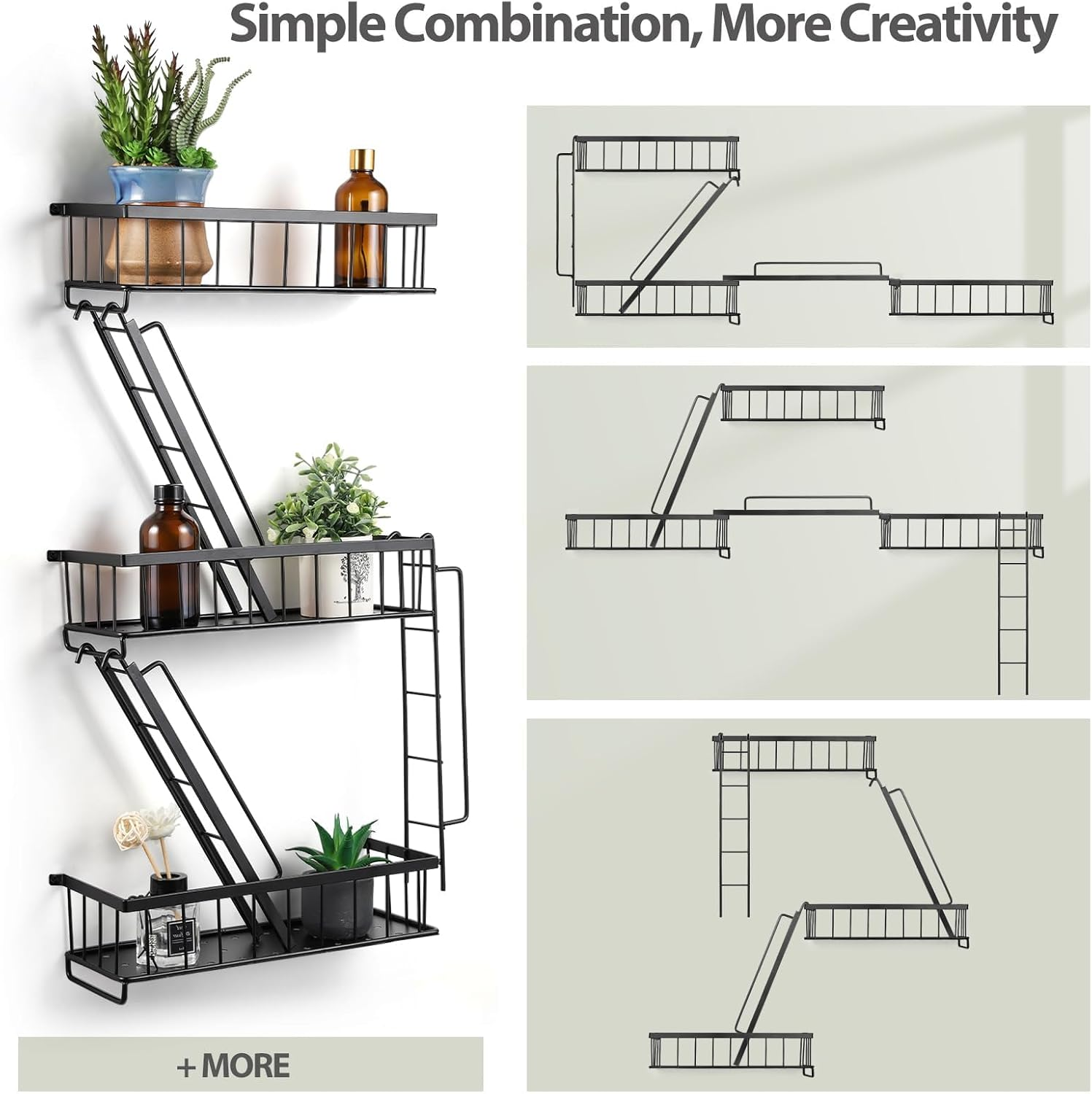 Fire Escape Wall Shelf - New York Decorative Ladder Shelf, Wall Art Floating Shelf Black Metal Shelves for Bedroom, Home Office Storage and Display (3-Tier) image number 5