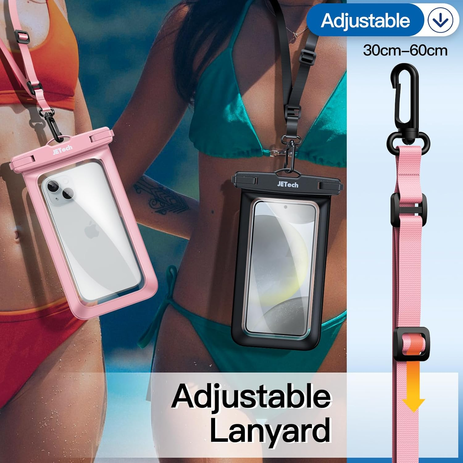 Jetech Waterproof Phone Pouch, 2 Pack Water Proof Case for Iphone 17 16E 16 15 14 Air Pro Max Plus, Galaxy S25 S24 Ultra, Pixel 10 Series and Others up to 7.2 Inch, IPX8 Dry Bag (Black+Pink) - Black+Clear image number 6