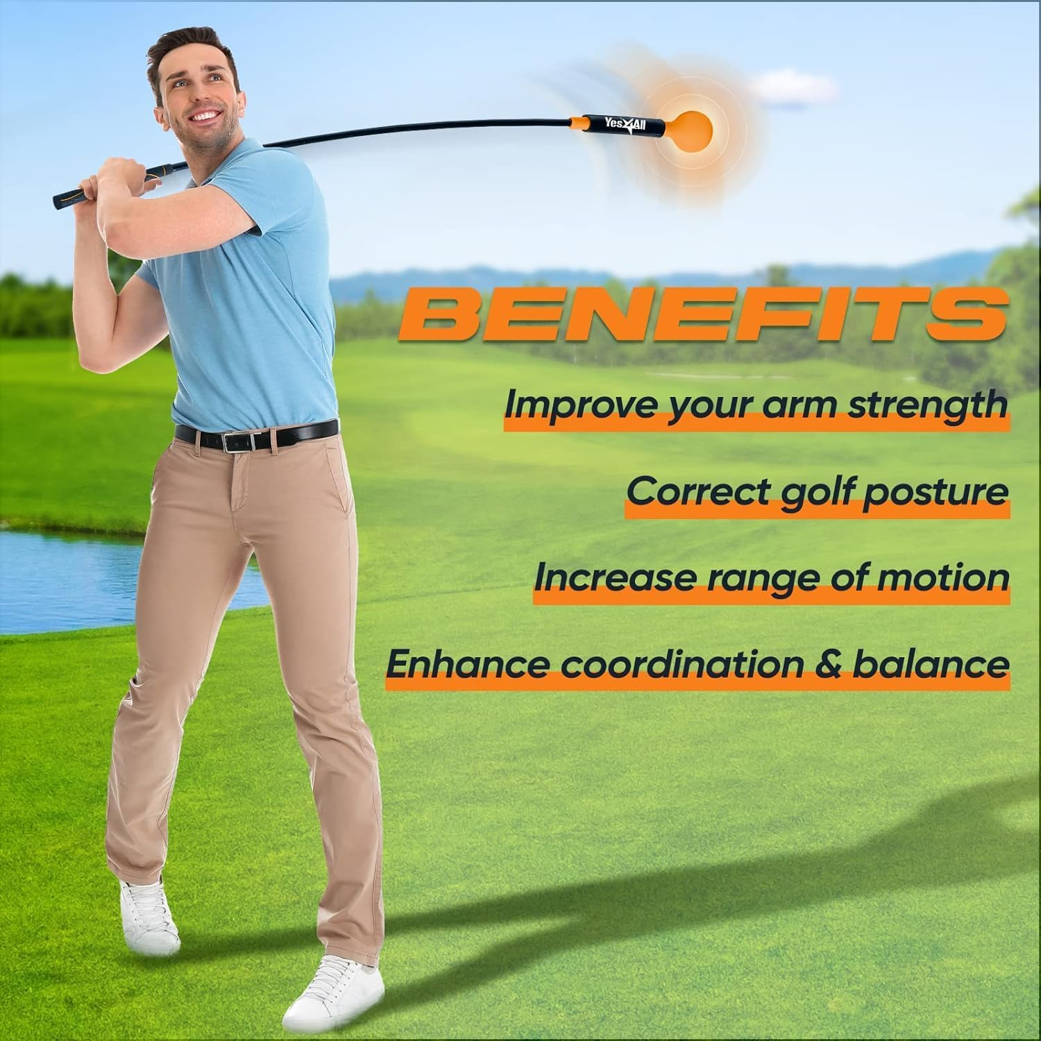 Yes4All 48 Inches Golf Swing Trainer Aid Great for Improving Rhythm, Flexibility, Balance, Tempo, Strength, Range of Motion and Warm Up image number 1