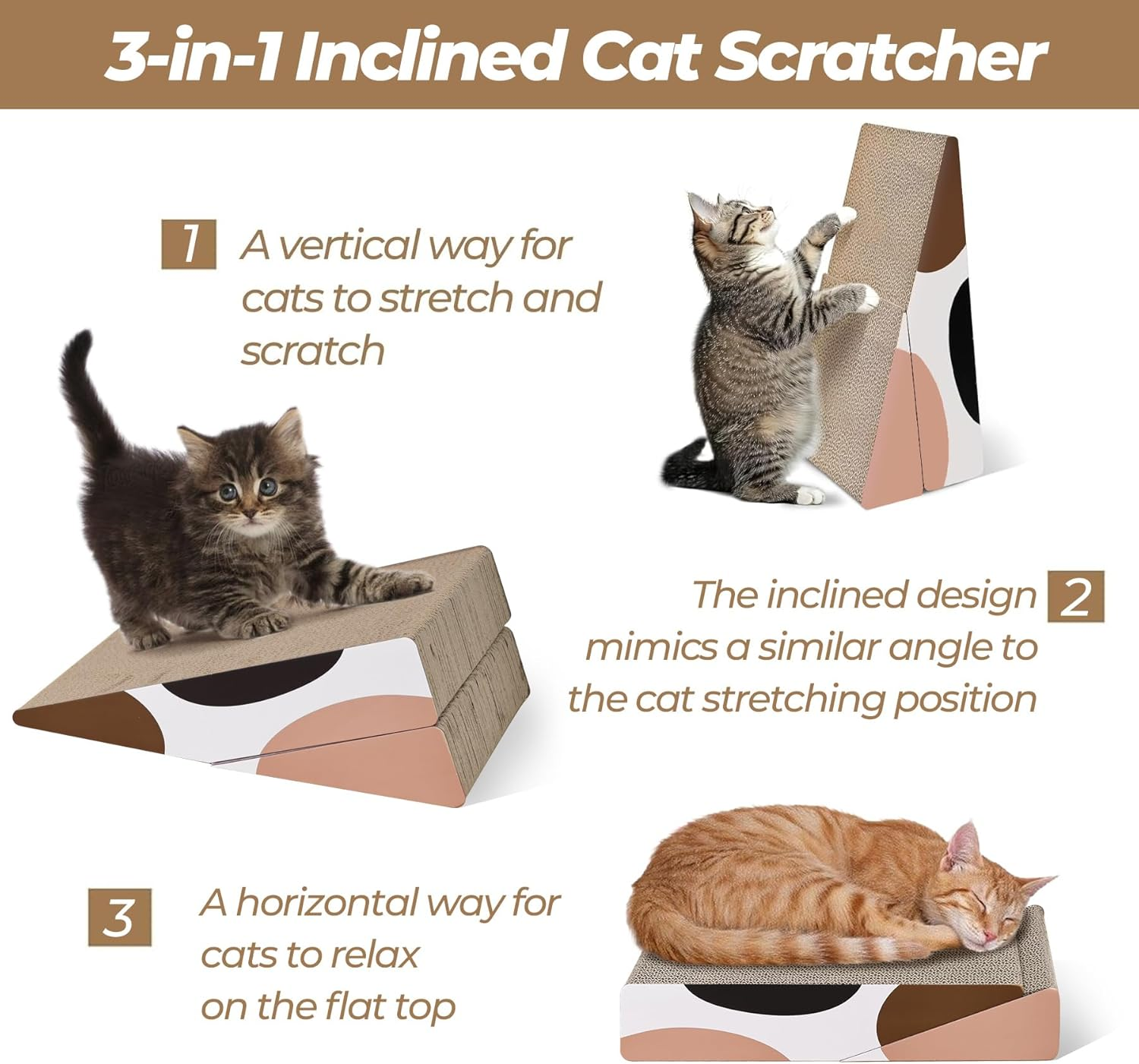Comsaf Cat Scratcher Triangle, Foldable Cat Scratching Cardboard,Slope Corrugated Scratch Pad, Scratching Lounge Bed for Cat Kitten Kitty, Multiple Scratching Angles, Protecting Furniture, Reversible image number 2