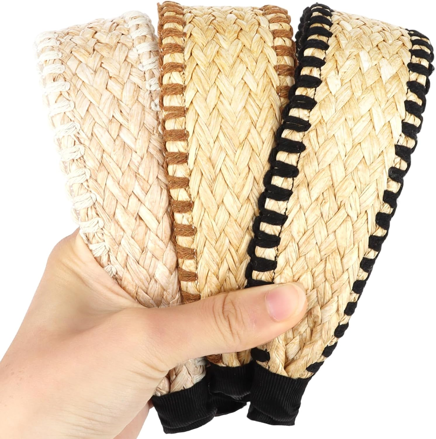 Bumlofa 3 Pieces Handwoven Headbands Women'S Set, Headband Wide Design - Natural Material Hair Accessories for Boho Look, Beach & Everyday Life, Stylish Headpiece image number 3