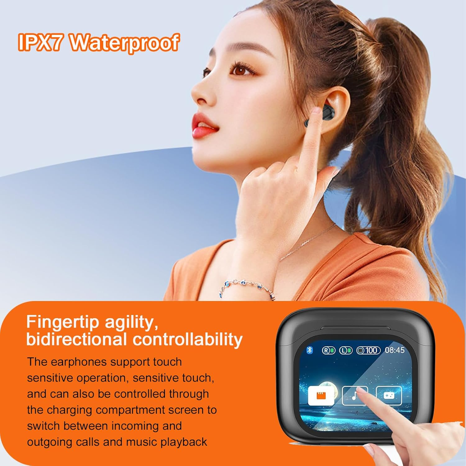 Bluetooth Headphones, In-Ear Headphones Wireless with Touch Screen, Bluetooth 5.4 with ANC/ENC Noise Cancelling Mic, 60H Playtime, Deep Bass Earbuds with Hifi Sound/7 EQ Modes, IPX7 Waterproof image number 4