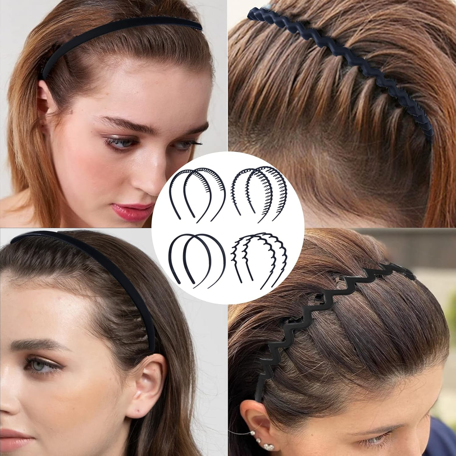 Dazzhues 8Pcs Headband with Sharks Teeth Comb - Matte Black Fashion Hair Accessories for Women and Men image number 1