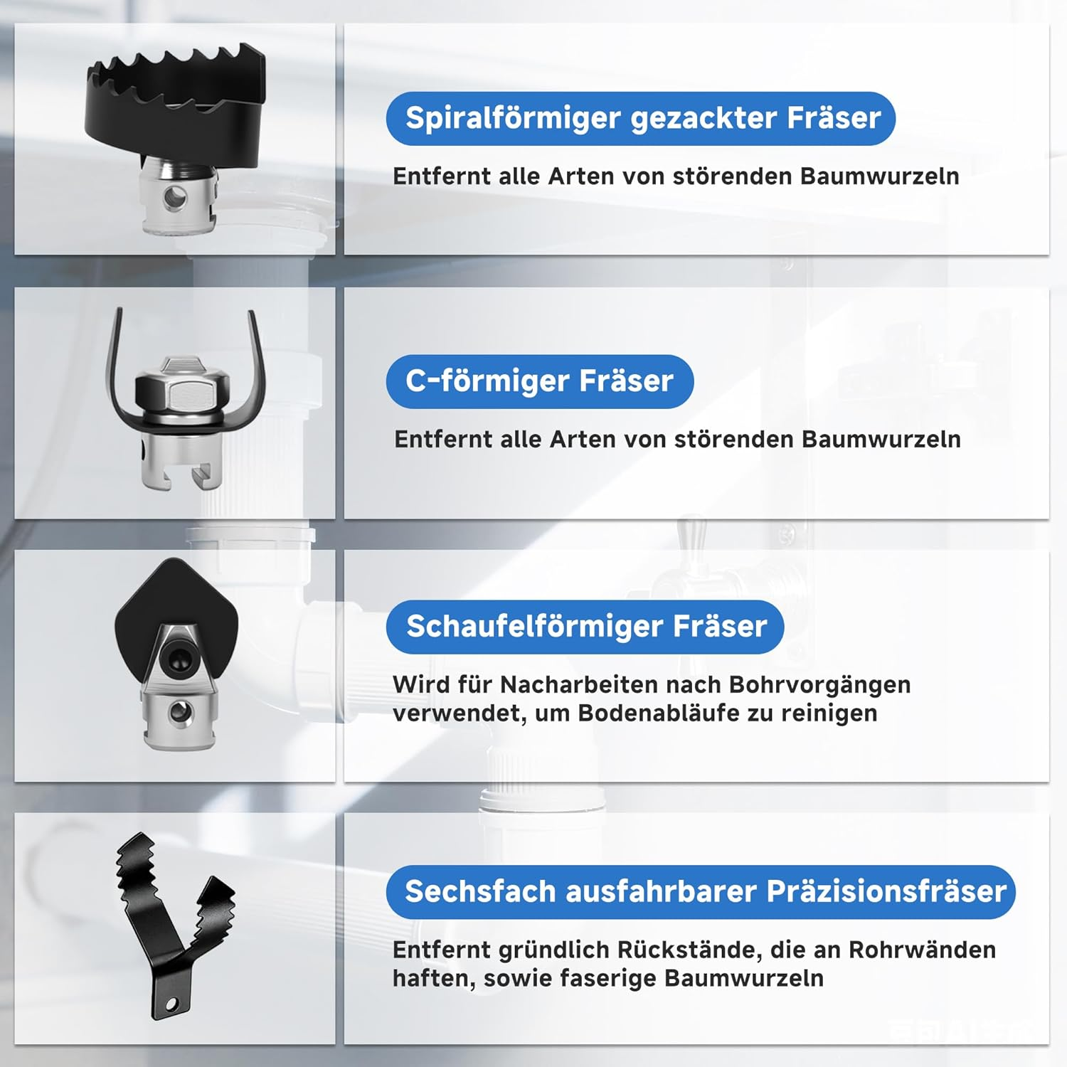 Ohbien Pack of 9 Drain Cleaners, Cutting Head, 16 Mm Manganese Steel Electric Pipe Cleaning Machine, Spiral Heads, Pipeline Excavator Machine, Cutting Head for Home, Kitchen, Living Room, Bathroom image number 2