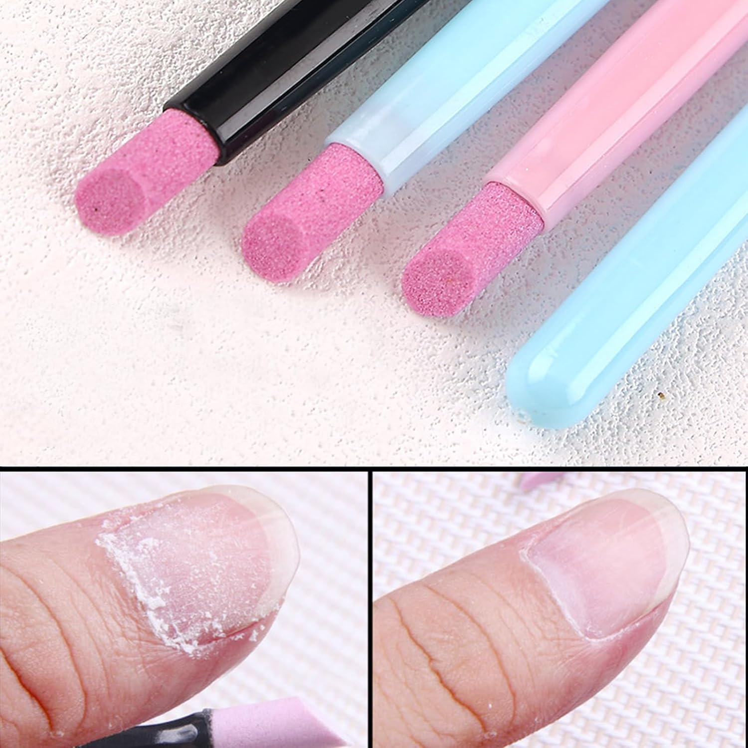 JERCLITY 6 Pieces Quartz Stone Nail File Cuticle Pusher Pen Peeling Dead Skin Cuticle Remover Pen Nail Buffer Pen for Nail Art