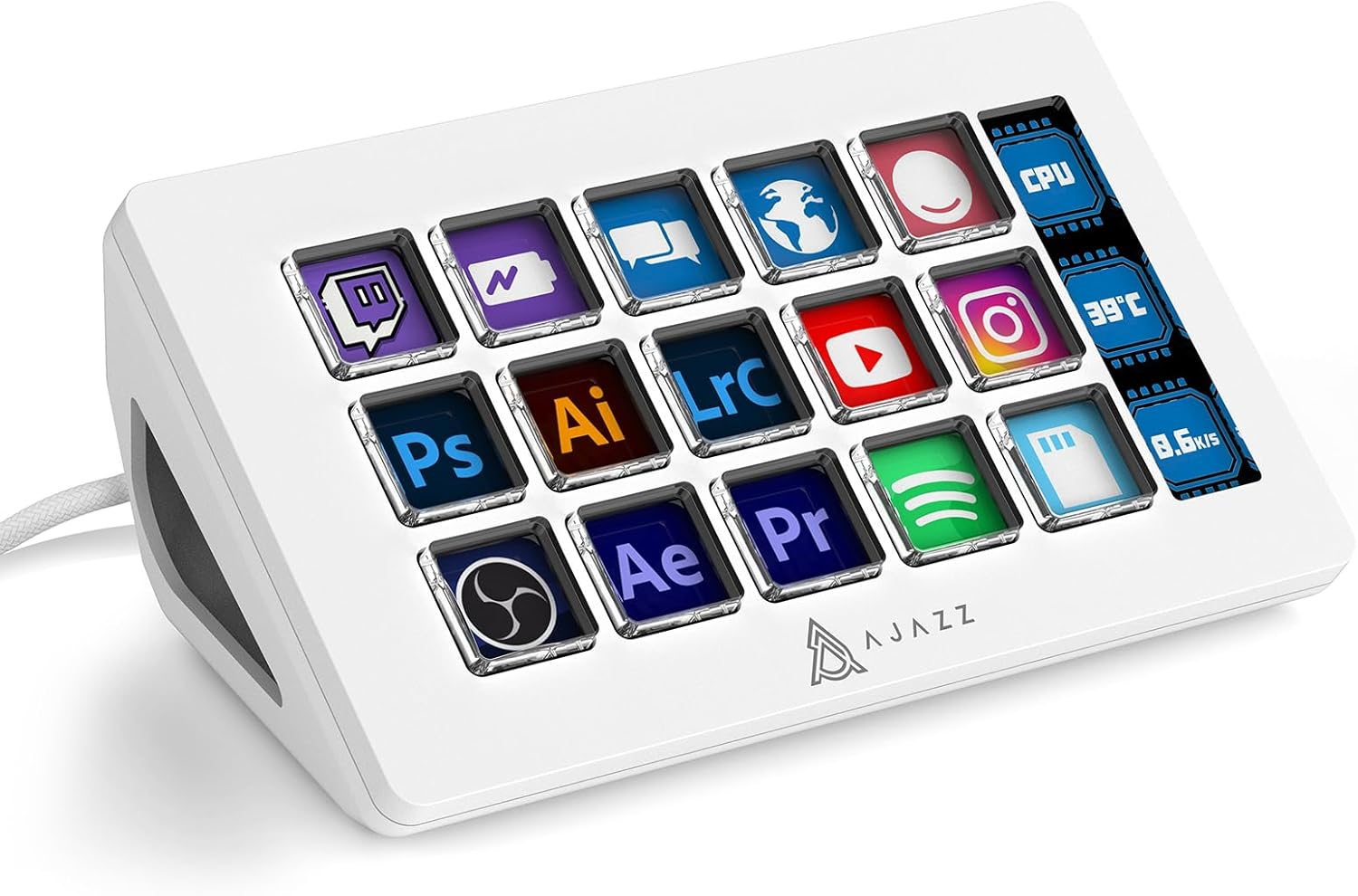 A.Jazz AKP153 Stream Studio Controller Keypad Type-C Wired with 15 Macro LCD Key&1 Side Screen Display Detachable Stand for Multi Action Triggered in Win MAC Twitter Tiktok Youtube OBS App(White) image number 5