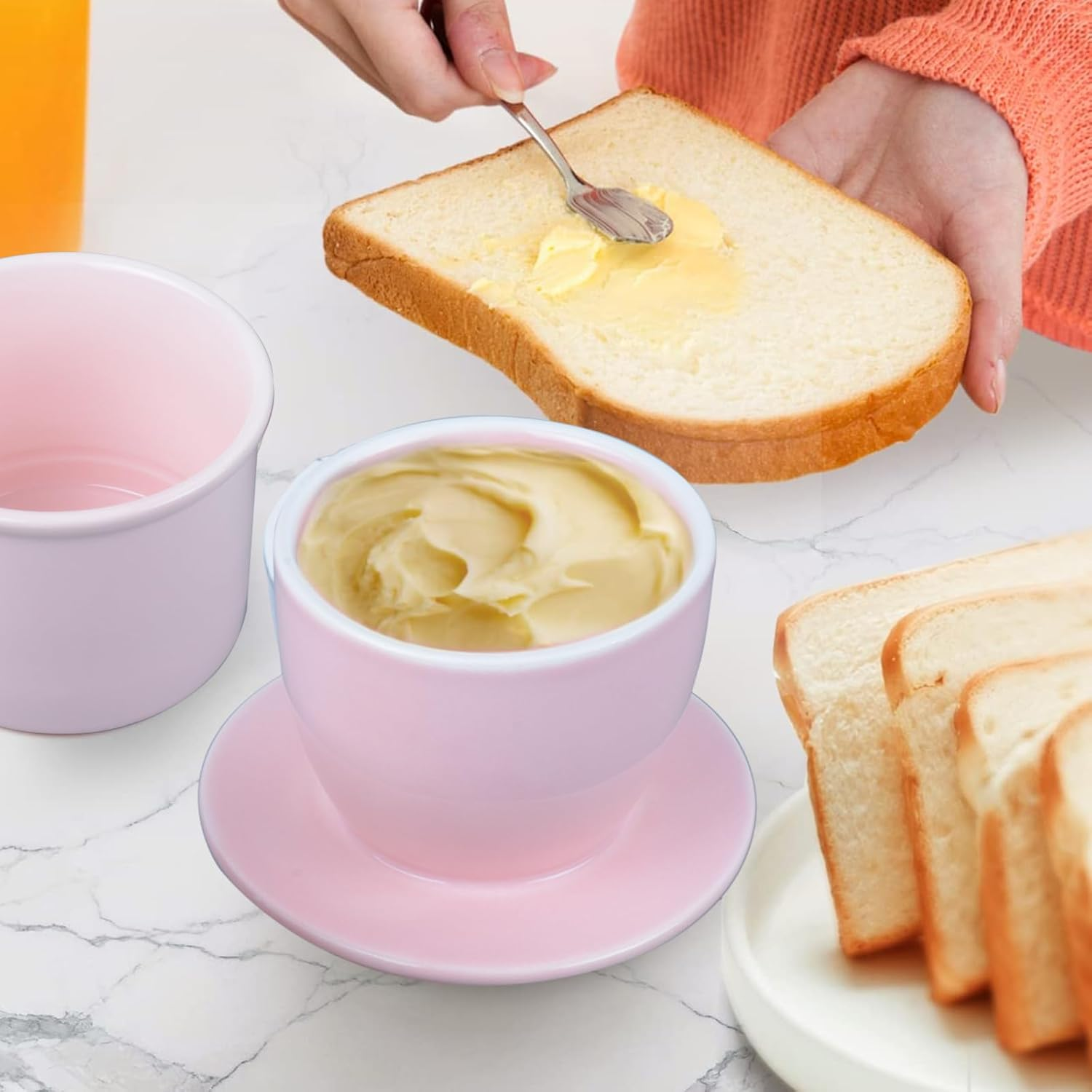 Butter Dish with Lid Vintage French Butter Crock French Butter for Countertop Soft Spreadable Butter Storagdishwasher Safe Pink image number 2