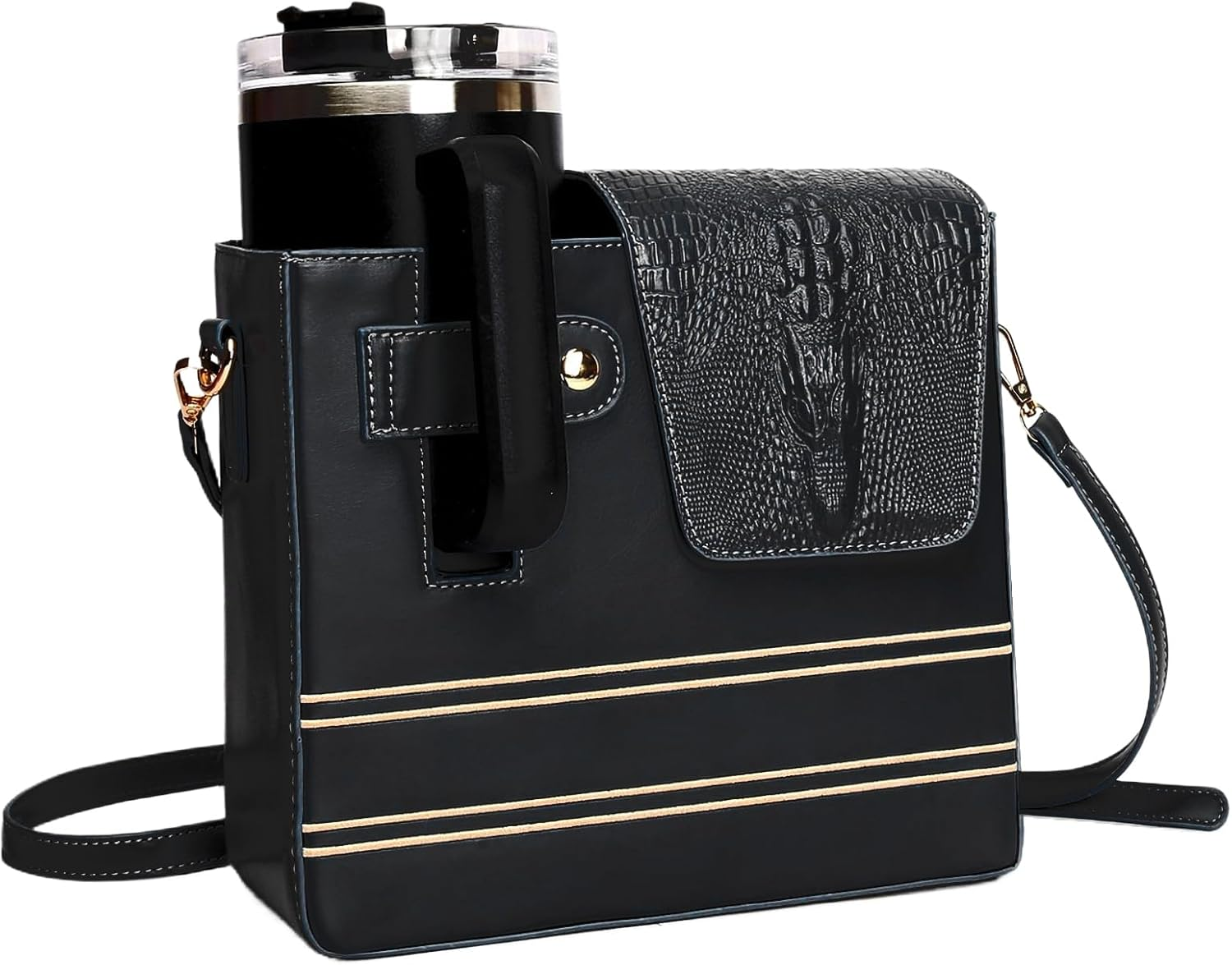 Purse with Cup Holder - Waterproof Portable Strap Pockets | Water Bottle Carrier Bag,Shoulder Purse for Water Bottle, Women, Sports, Gym, Walking, Hiking, Travel, Commuting, Camping, Cycling, Fitness,