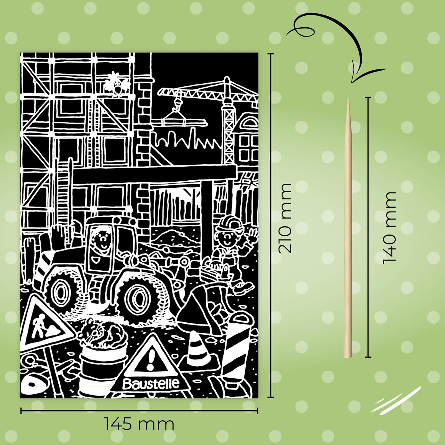 Lutz Mauder Scratch Pictures - Creative Painting and Craft Set for Children - 4 Designs Construction Site - Magic Rainbow Effects - DIY Scratch Paper - Wooden Pen - Scratch Block - Gift Idea for Girls image number 6