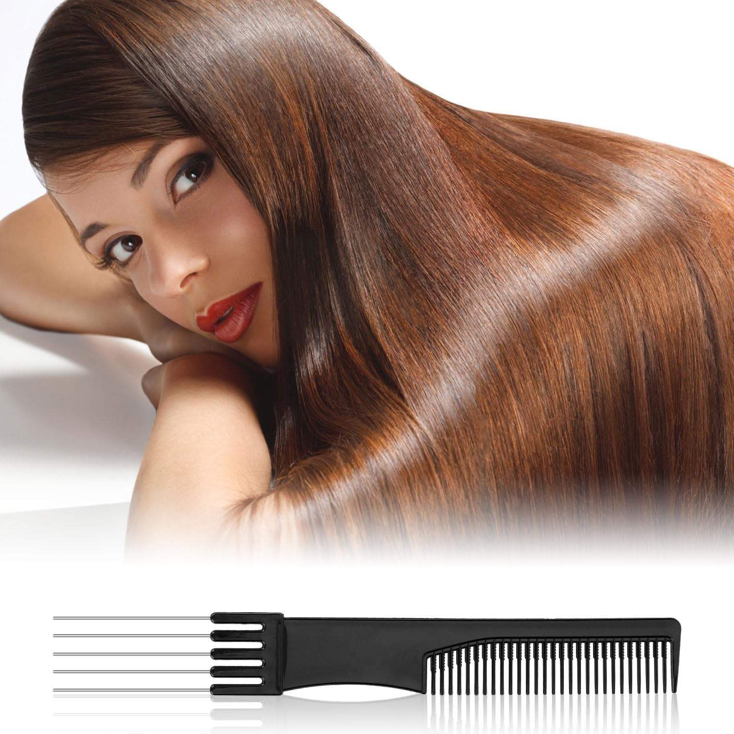 Black Carbon Lift Teasing Combs with Metal Prong,4Pcs Hair Styling Comb Lift Teasing Comb Salon Teasing Back Combs with Stainless Steel Lift,Carbon Lift Teasing Combs with Metal Prong image number 3