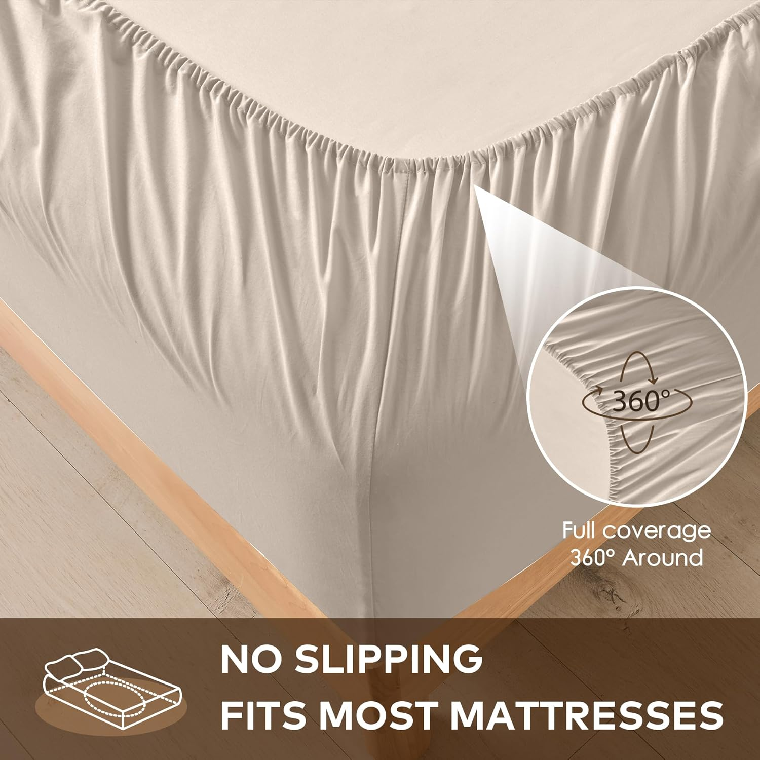 LINENOVA Double Fitted Sheet &ndash; 100% Vintage Washed Cotton - Naturally Soft & Breathable, 40Cm Deep Pocket &ndash; Warm Sand, 1 Piece image number 6