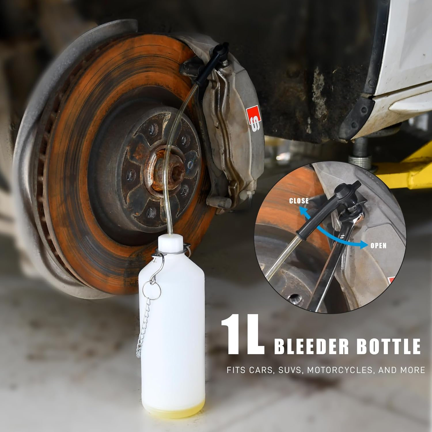 3L Brake Bleeder with One Man Operation, 1L Brake Fluid Reservoir and Aluminium E20 Adapter, Suitable for Most European Car Models