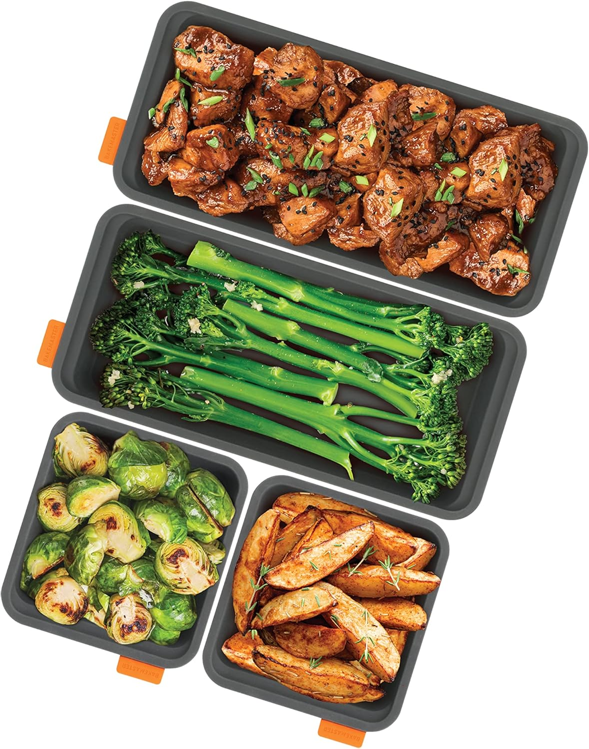 Bakemaster Mixed Silicone Oven Divider Trays, Set of Four, 13 X 13 X 3.5 Cm/28 X 13 X 3.5 Cm, Grey image number 3