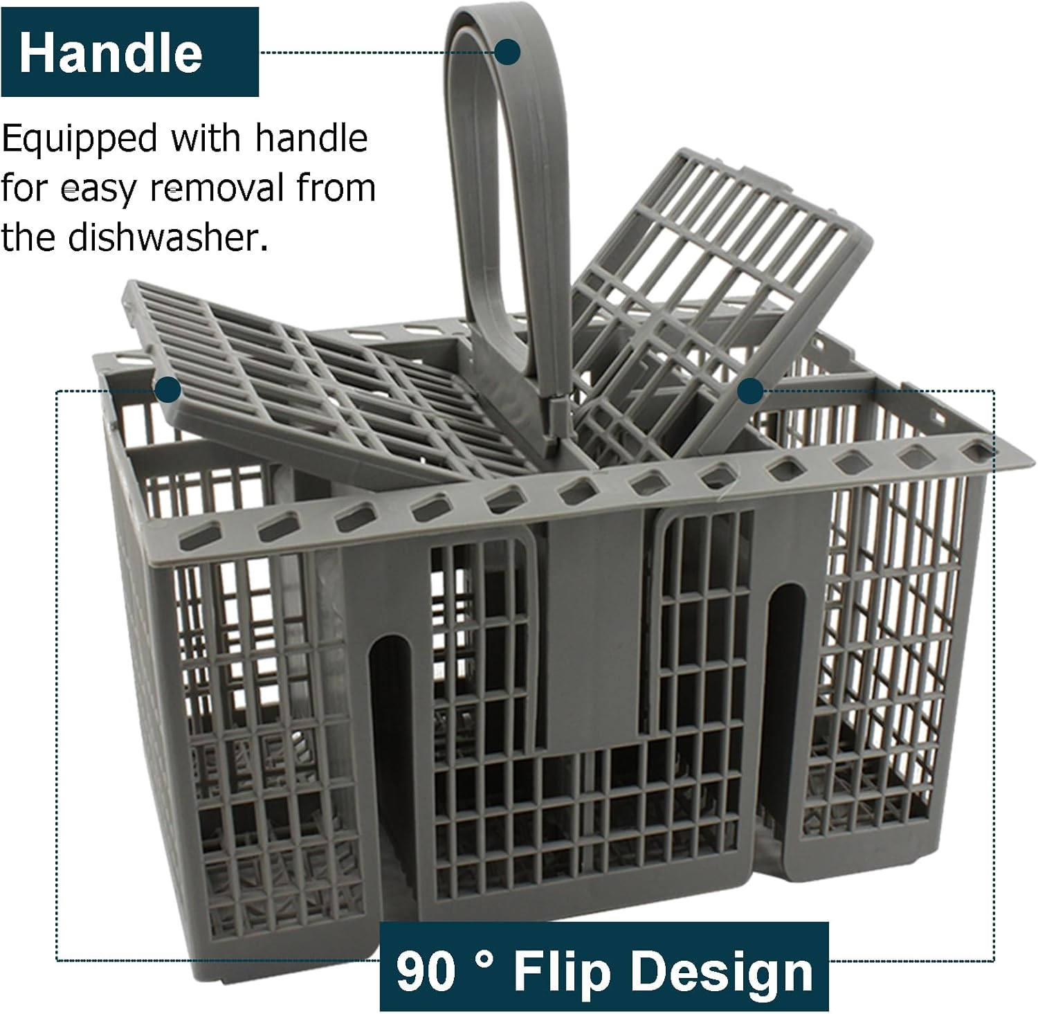 Veldtek Dishwasher Cutlery Basket with 8 Compartments and Handle, Dishwasher Silverware Utensil Basket Cutlery Rack Replacement, Grey (8-Slot) - 8-Slot image number 4
