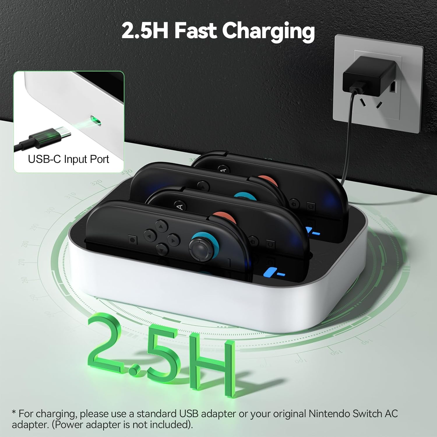 Newdery Controller Charger for Nintendo Switch 2 Joy Con, 2.5H Fast Charging Dock with LED Indicator for Joycon 2 Controllers, 4-In-1 Charged Docking Station for Switch 2 Joycons Accessories