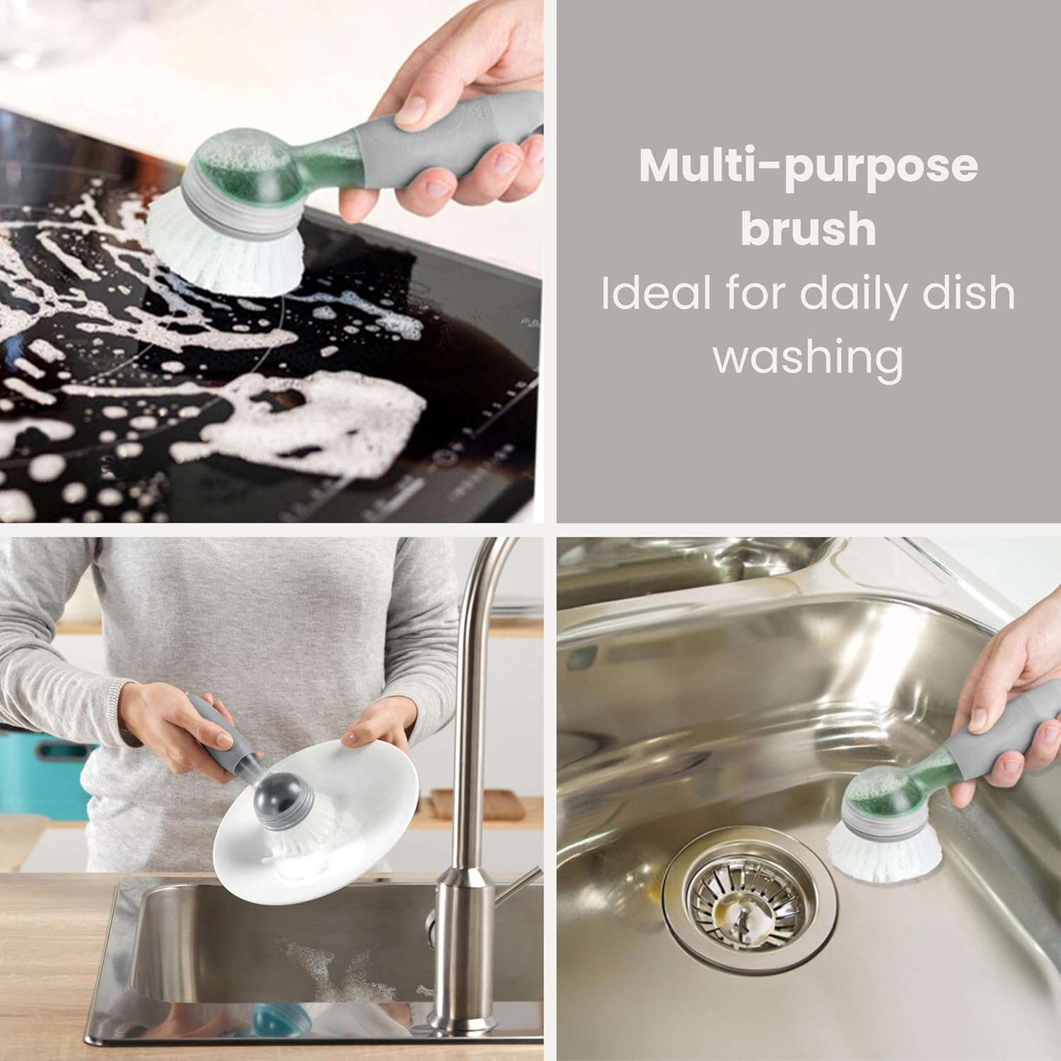 Vigar Rengo Soap Dispensing Dish Brush, Grey image number 5