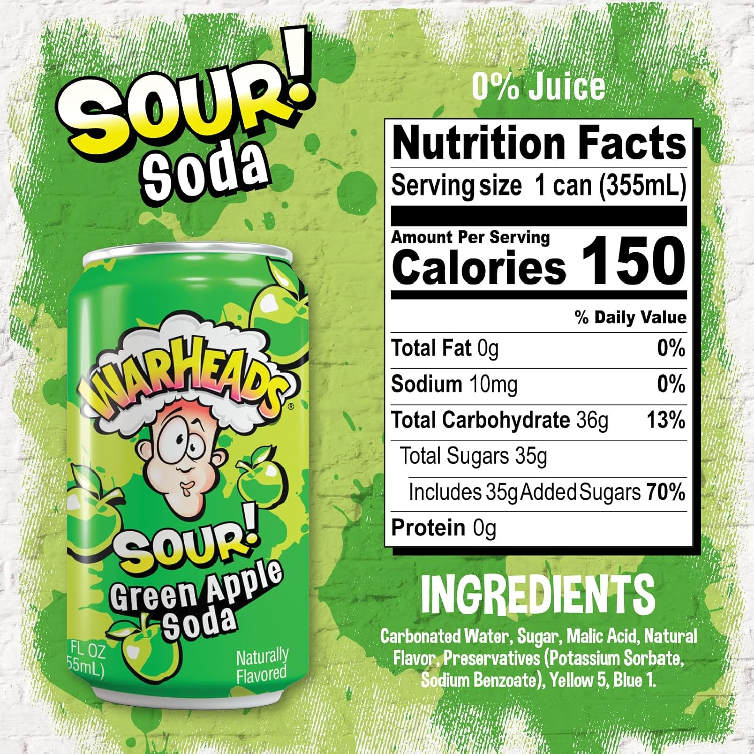 Warheads Green Apple Soda 355 Ml (Pack of 12)