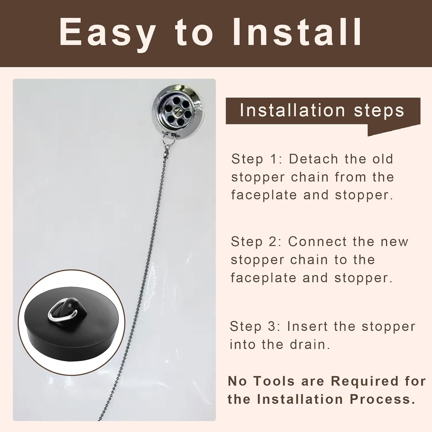 Drain Plug, Pack of 2 Rubber Sink Plugs, 45 Mm Plug Bathtub, Universal Plug for Sink Bathtub, with 40 Cm Chain Plug, for Bathtub, Kitchen, Sink Sewer System