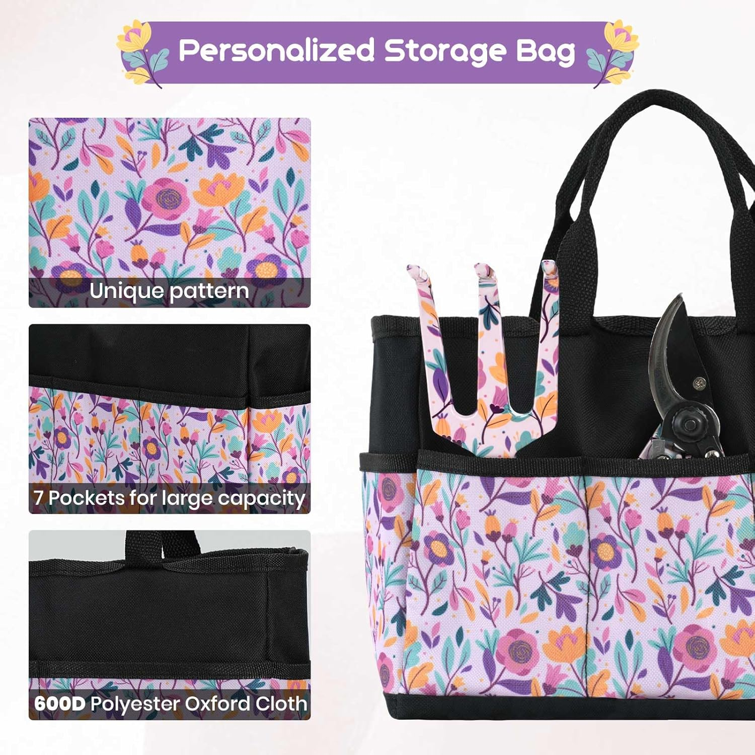 Velway Garden Tool Set 5-Piece - Mama'S Gift with Bag & Gloves, Floral Garden Tools Ideal Garden Gift for Women, Mother'S Day, Birthday, Christmas