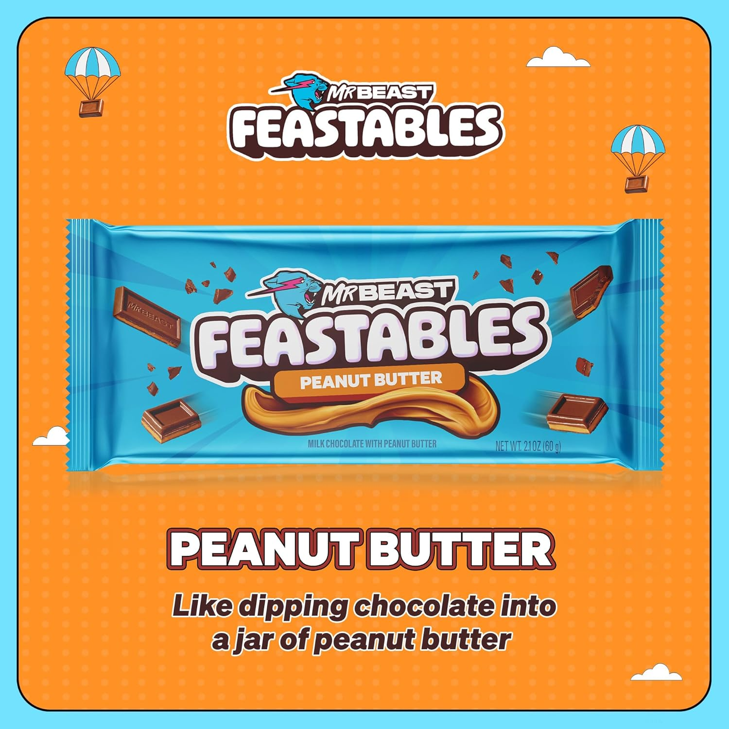 Mr Beast Feastables Chocolate Peanut Butter 60G - Made with Cocoa. Plant Based with Only 5 Ingredients, 10 Count image number 4