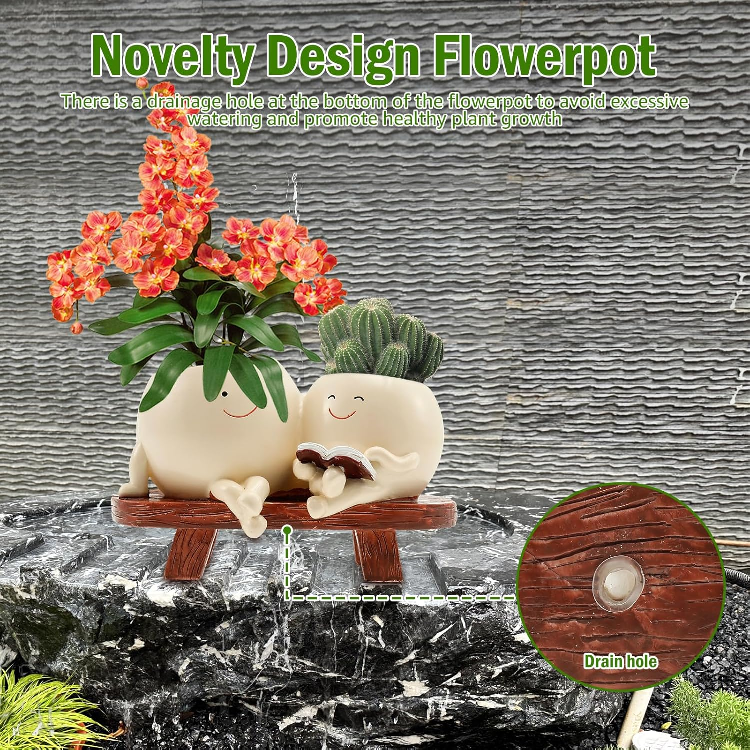 Smily Face Plant Pot, Cute Resin Double Head Planter with Drainage Hole, Novelty Design Chair Succuent Flower Pot, Modern Lady Head Vase Girl Face Planter, Desk Decor Planter for Home or Garden D&eacute;cor image number 5