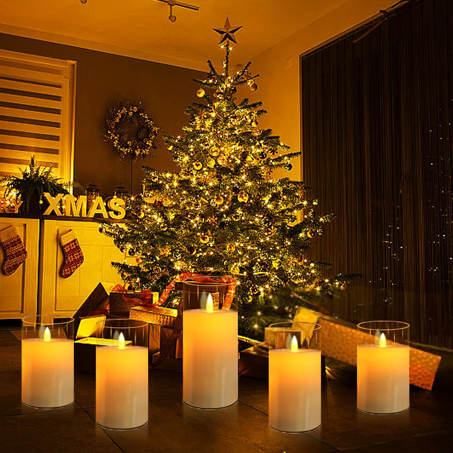 FRNYFREL Led Flameless Candles, Battery Operated Candles, Acrylic Flickering LED Pillar Candles with Remote Control and Timer, 3D Wick, D3" Xh4" 4" 5" 5" 6", Set of 5 image number 5