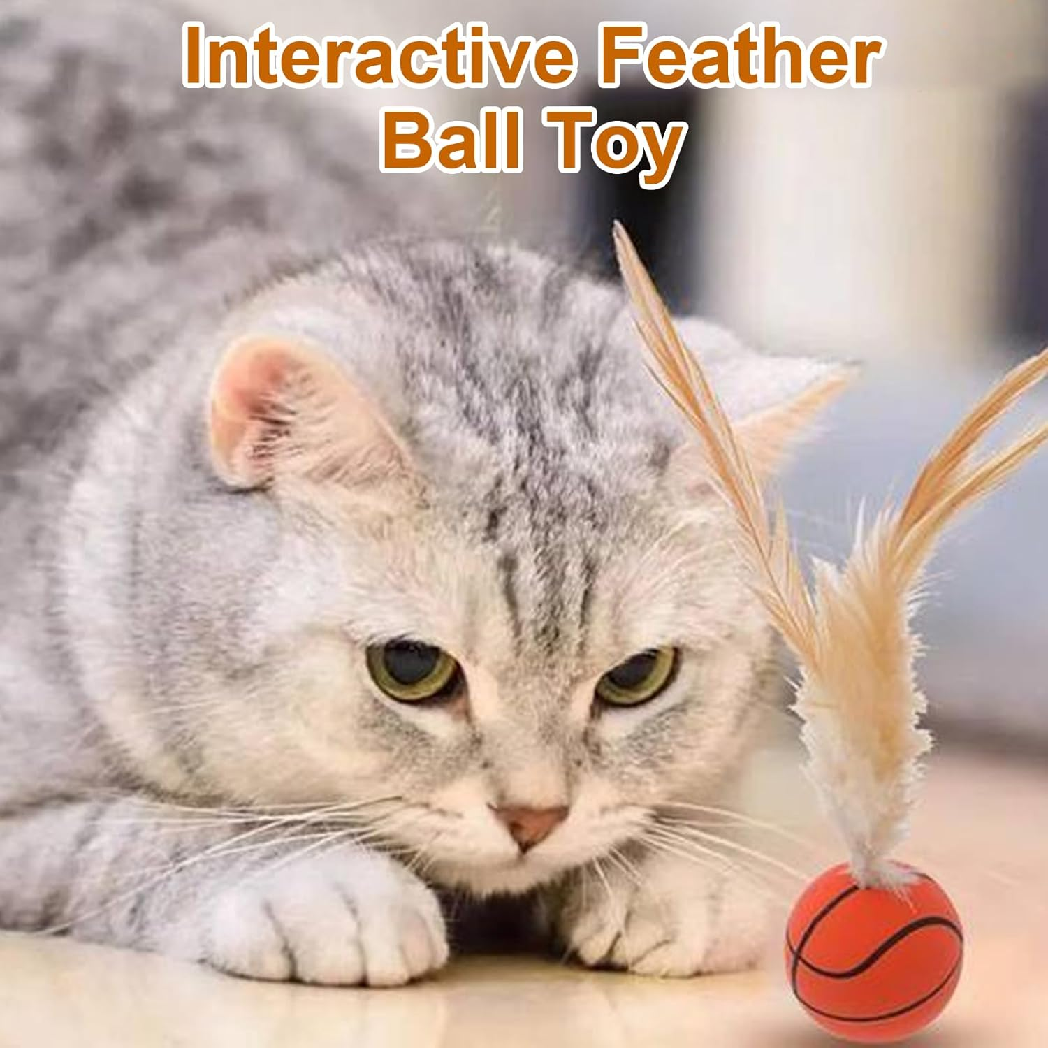 2025 New Interactive Cat Feather Ball Toy Set - Elastic Bouncy Cat Toys with Feather Tails, Silicone Rolling Balls for Indoor Cats & Kitten Exercise, Safe & Fun Play (3 Set) image number 1