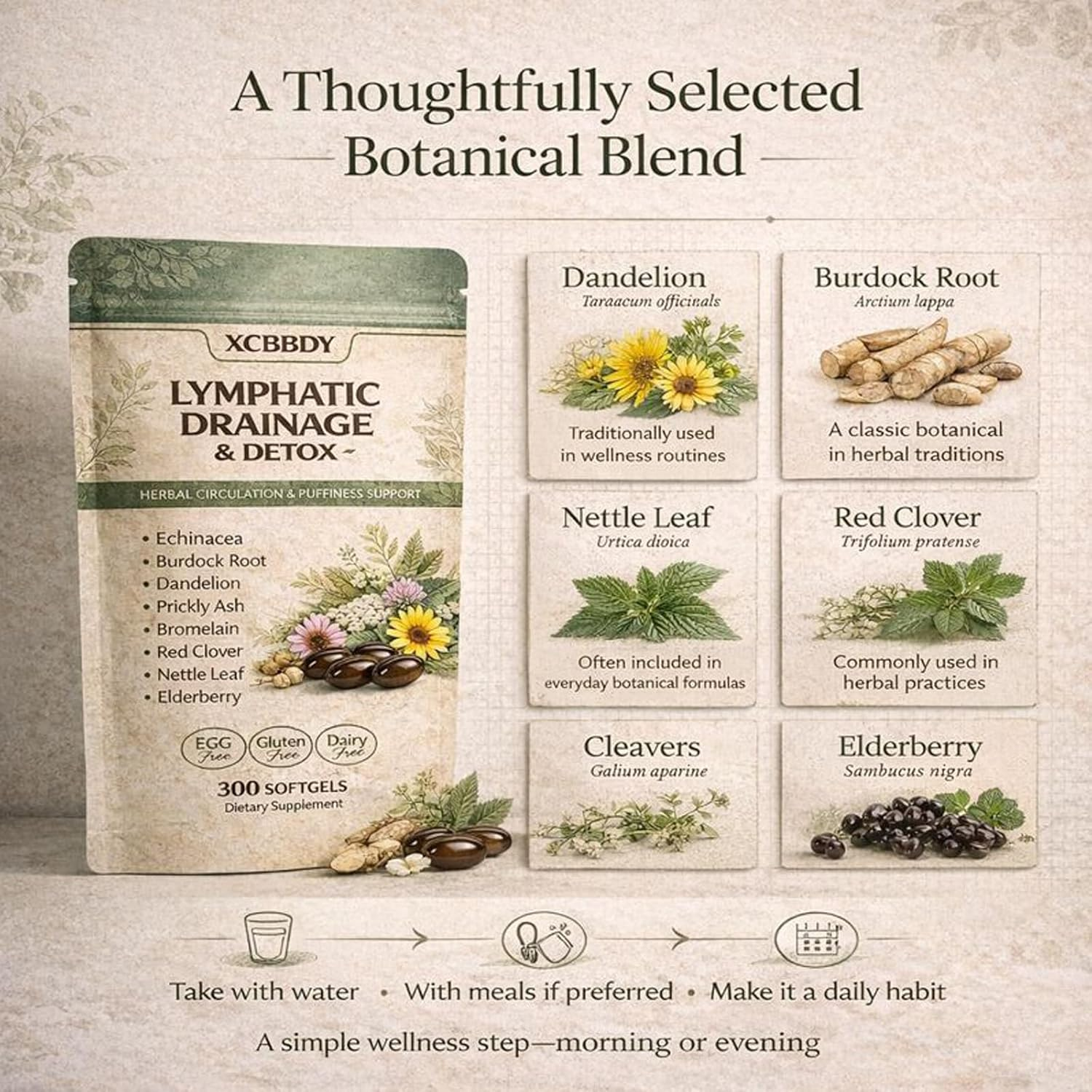Lymphatic Drainage Soft , Plant-Based Formula for General Body Balance & Everyday Comfort, 300 Ct (1Bag) image number 2