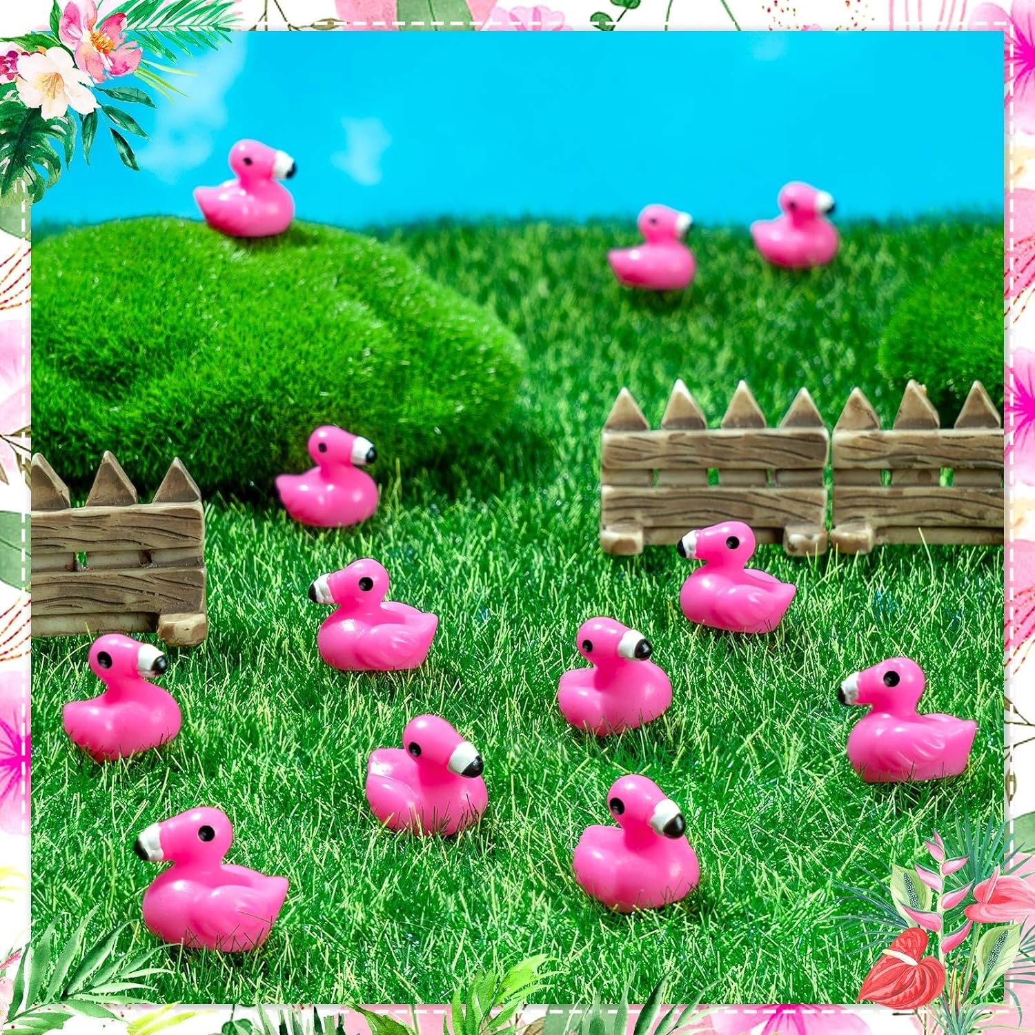 100Pcs Mini Resin Flamingo Ducks, Flamingo Tiny Ducks, Cute Flamingo Figurines for Cake Topper Garden Dollhouse Landscape Aquarium Ornaments DIY Crafts, Pink