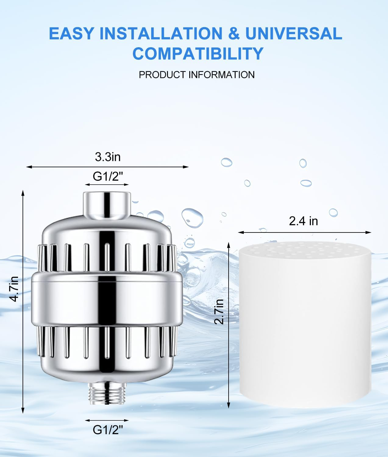 AODETE 20 Stage Shower Filter with Vitamin C for Hard Water - High Output Shower Water Filter to Remove Chlorine and Fluoride - 2 Cartridges Included -Consistent Water Flow Shower Head Filter
