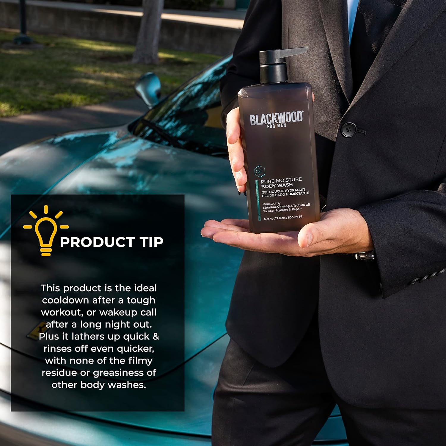 Blackwood for Men Pure Moisture Body Wash - Infused with Ginseng & Menthol - Natural Cleanser for Dry or Sensitive Skin - Ideal for Workout Recovery - Sulfate Free, Dye Free & Vegan (17 Oz) image number 1