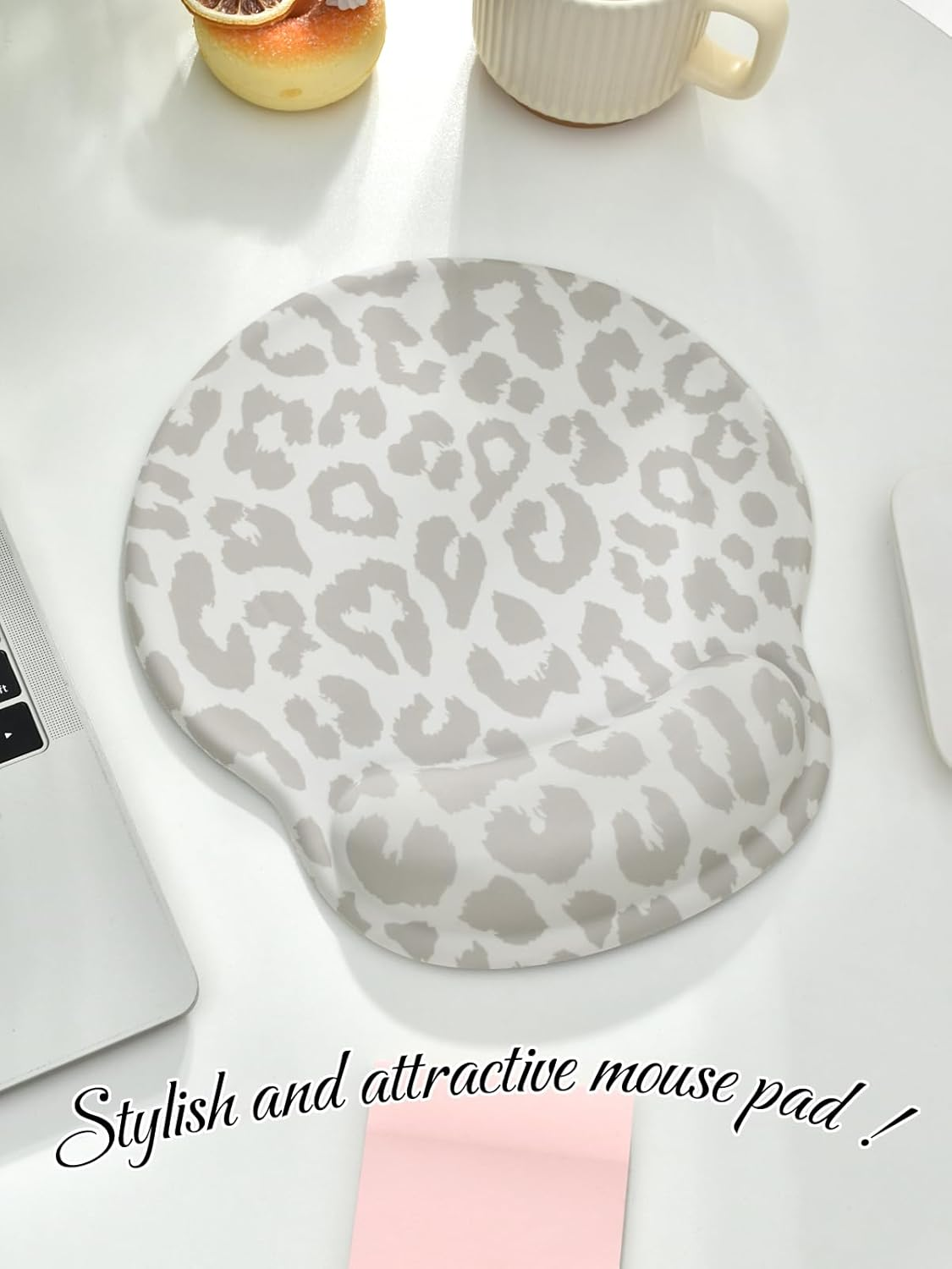 Leopard Mouse Pad Wrist Support Wrist Rest, Ergonomic Mouse Pad with Non-Slip Base for Office Gaming Working Computers,Desk Accessories Pain Relief Mouse Mat for Home&Game Decor, Beige - Leopard Brown image number 4