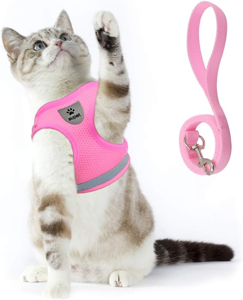 Cat Harness and Leash Set for Walking Escape Proof Small Cat and Dog Harness Soft Mesh Harness Adjustable Cat Vest Harness with Reflective Strap Comfort Fit for Pet Kitten Puppy Rabbit