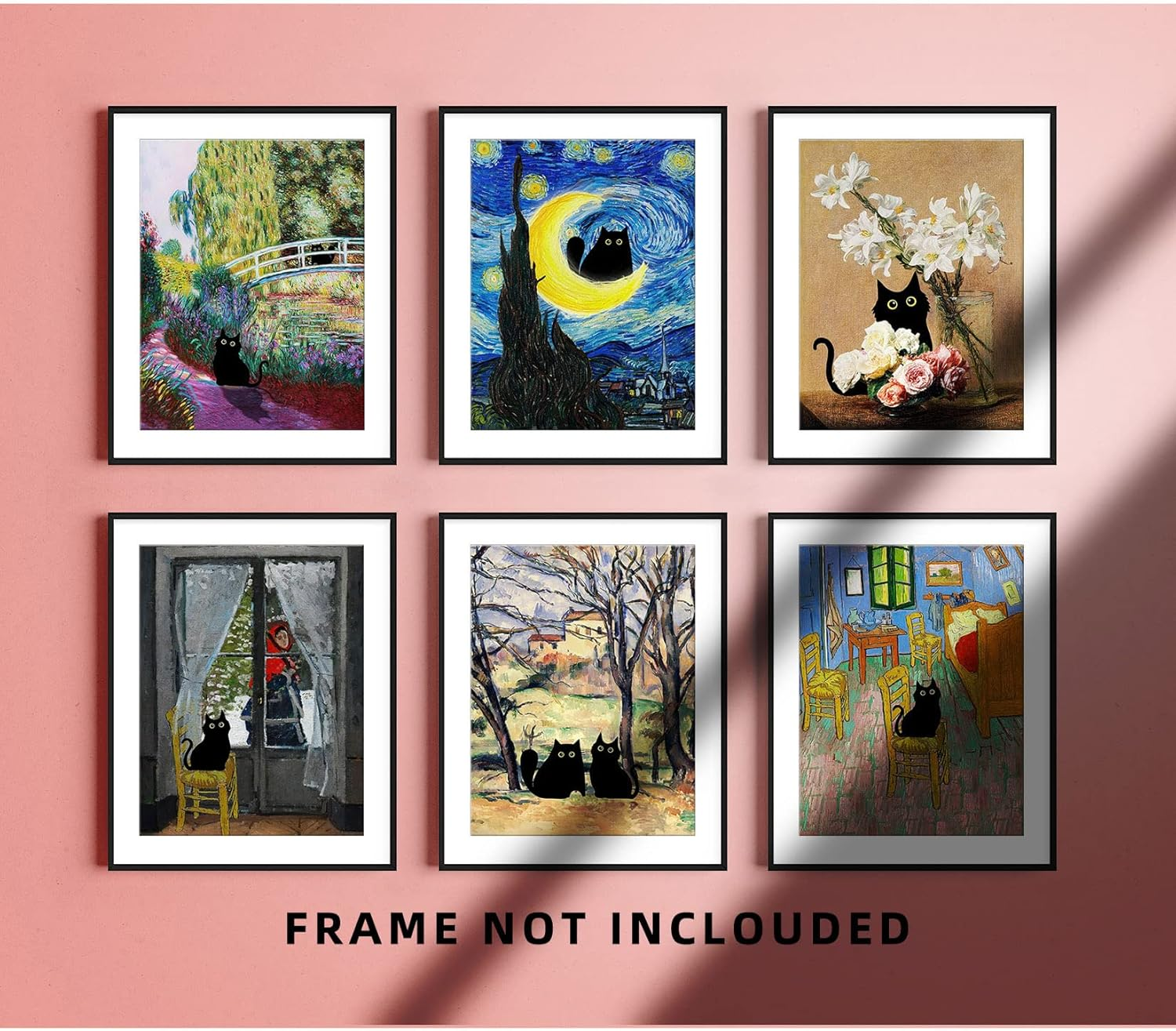 Cat Decor Poster Canvas Prints 8X10 Unframed Set of 6 Funny Posters Van Gogh Canvas Wall Art Prints Bathroom Wall Art Decor image number 5