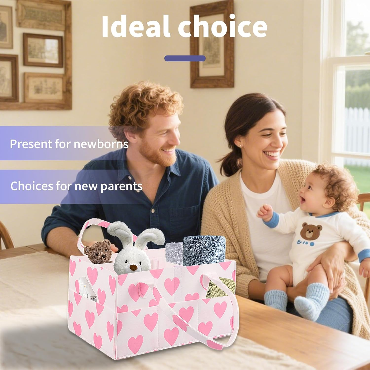 Baby Diaper Caddy Organizerm, Multiple Compartment Baby Caddy Organizer for Diaper Wipe Feeding Bottle Toy 33&times;23&times;18Cm (Pink)