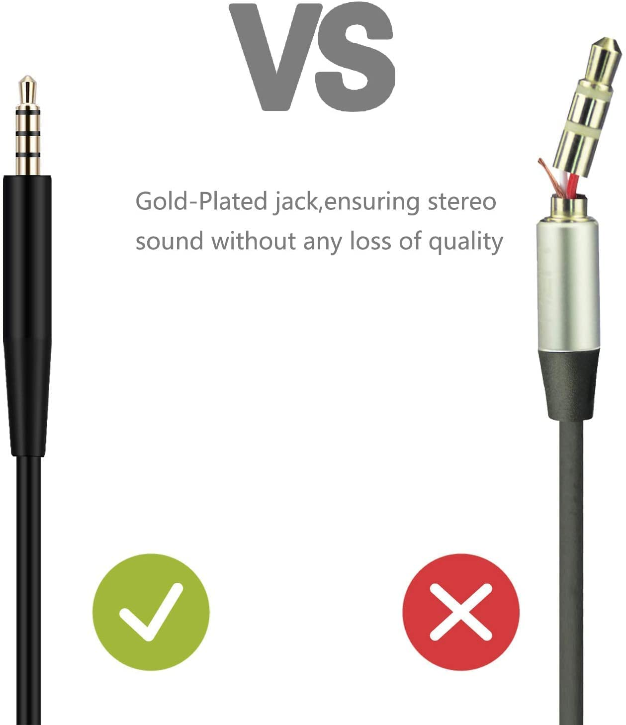 QC45 Replacement Audio Cable Cord for Bose QC25, QC35, Quietcomfort 25, Quietcomfort 35, On-Ear 2,Oe2,Oe2I, NC700, Soundlink, Soundlinkii Headphones with Inline Mic/Remote Volume Control (Black) image number 6