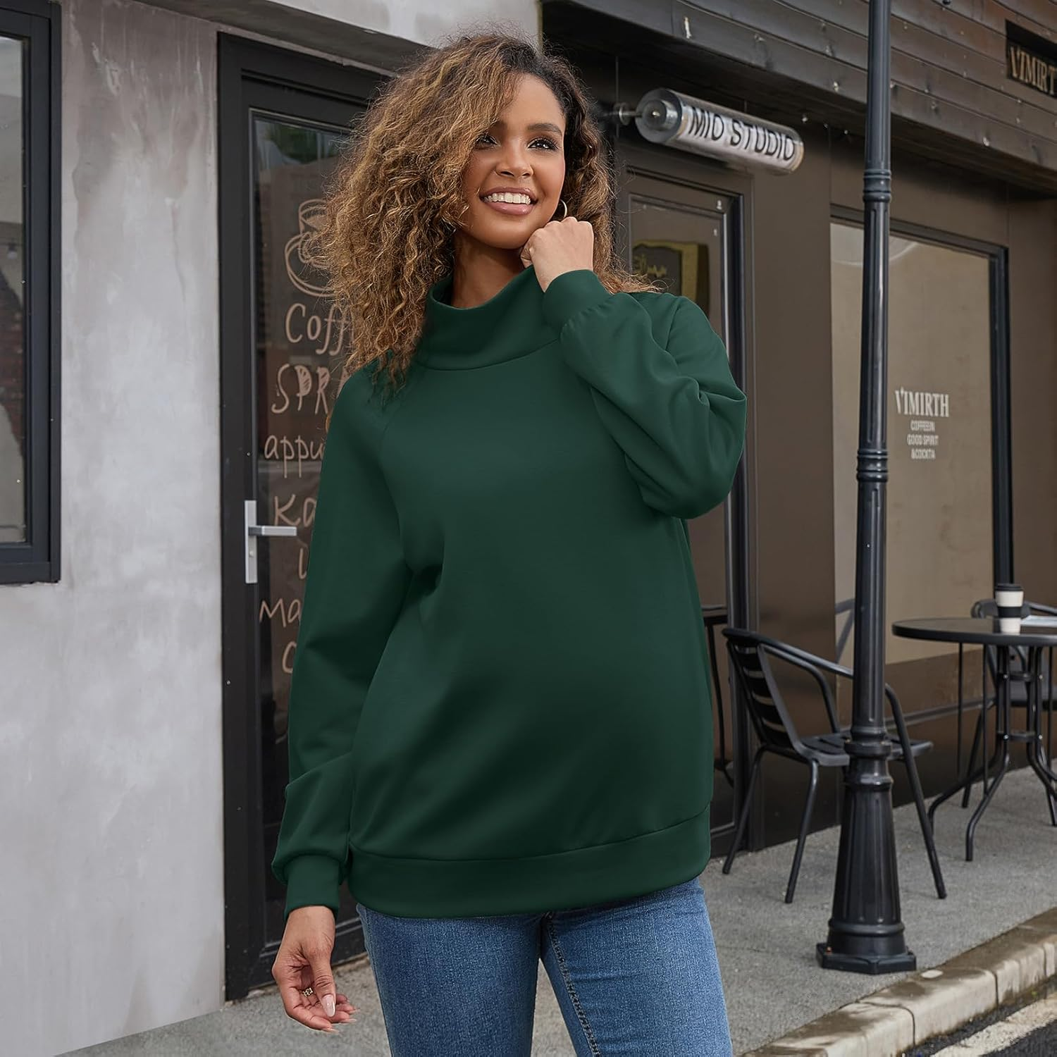 Maternity Turtleneck Sweatshirt for Women Buttons Pullover Shirts Long Sleeve Tops as Clothing with Side Pockets image number 6