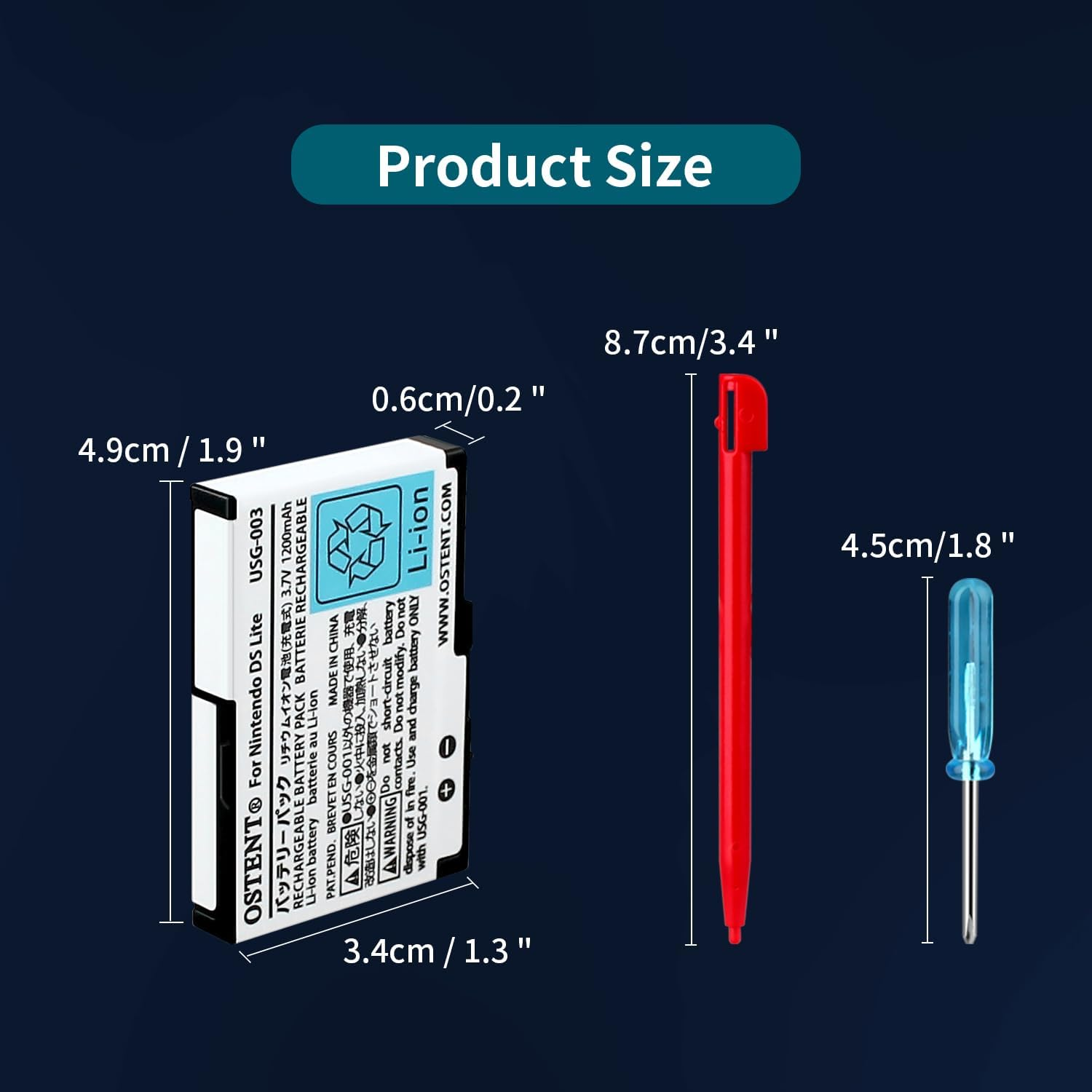 OSTENT 3.7V 1200Mah Rechargeable Li-Ion Polymer Lithium-Ion Battery Pack Tool Kit Pen for Nintendo DSL NDS Lite image number 1
