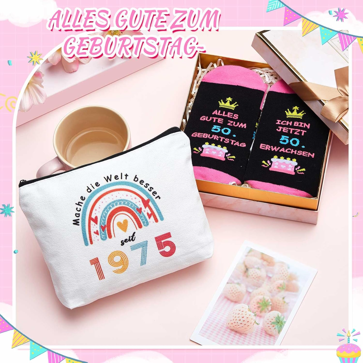 Xuniea Funny Birthday Gifts for Women Including Cosmetic Bag and Birthday Socks Makeup Bag and Stockings Women image number 4