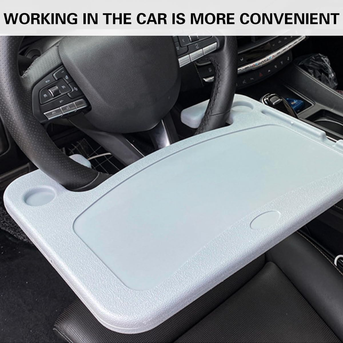 AIMALL Grey Car Steering Wheel Tray ABS Portable Desk Dining Table Laptop Holder 16.9In X 11.4In Multi-Function Vehicle Dinner Plate Writing Office Bracket image number 1