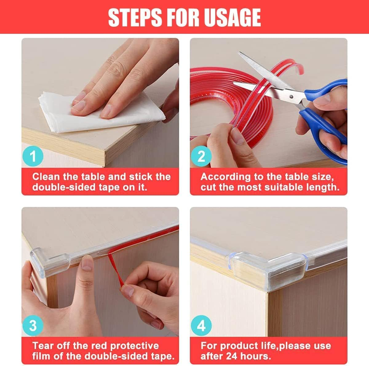 Baby Proofing, Edge Protector Strip Clear, 20FT Silicone Soft Corner Protectors for Baby with Upgraded Pre-Taped Strong Adhesive, 0.4In Edge Protectors for Sharp Corners for Cabinets(4 Corners) image number 1