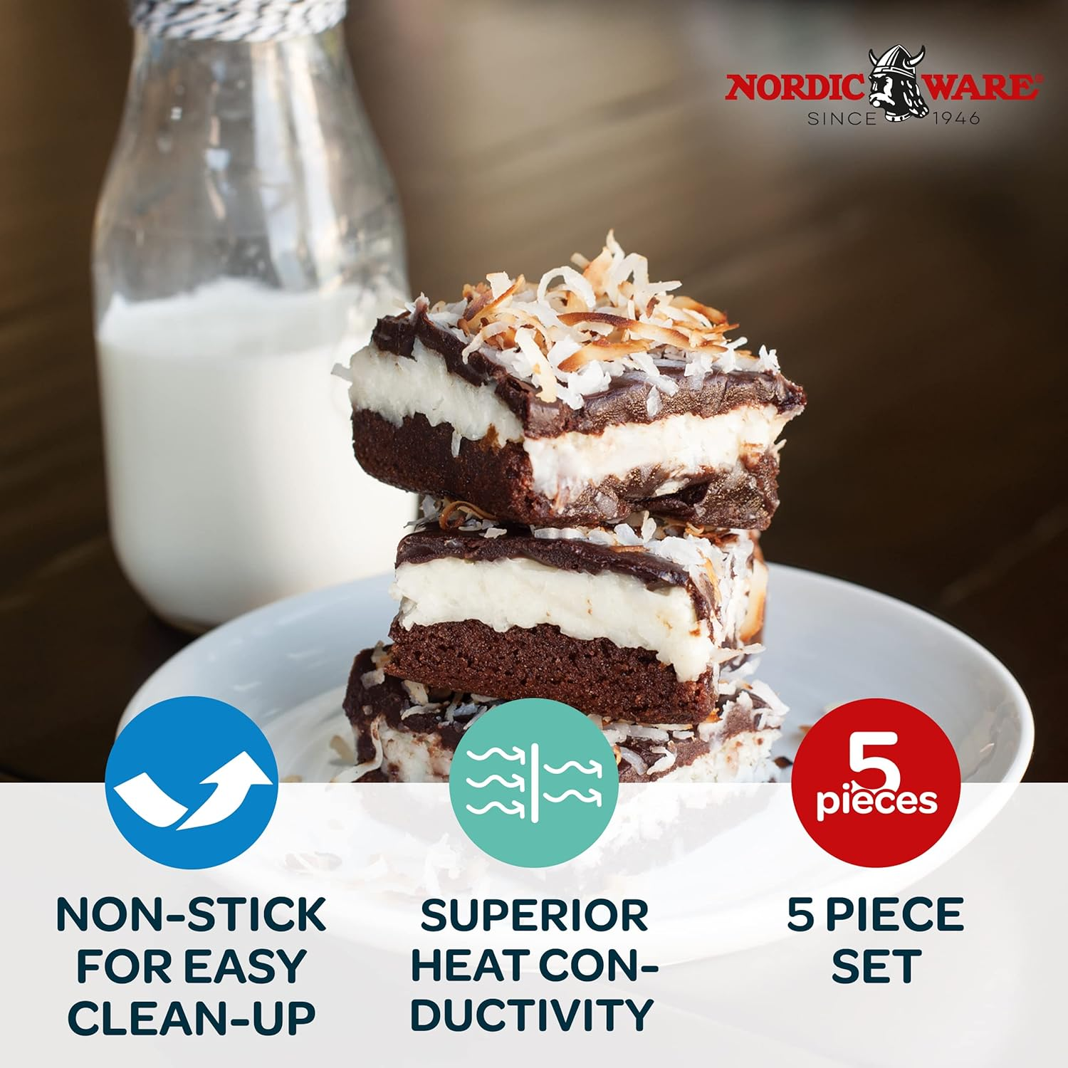 Nordic Ware Natural Aluminum Nonstick Commercial Square Cake Pan, Silver, 9 Inch image number 1