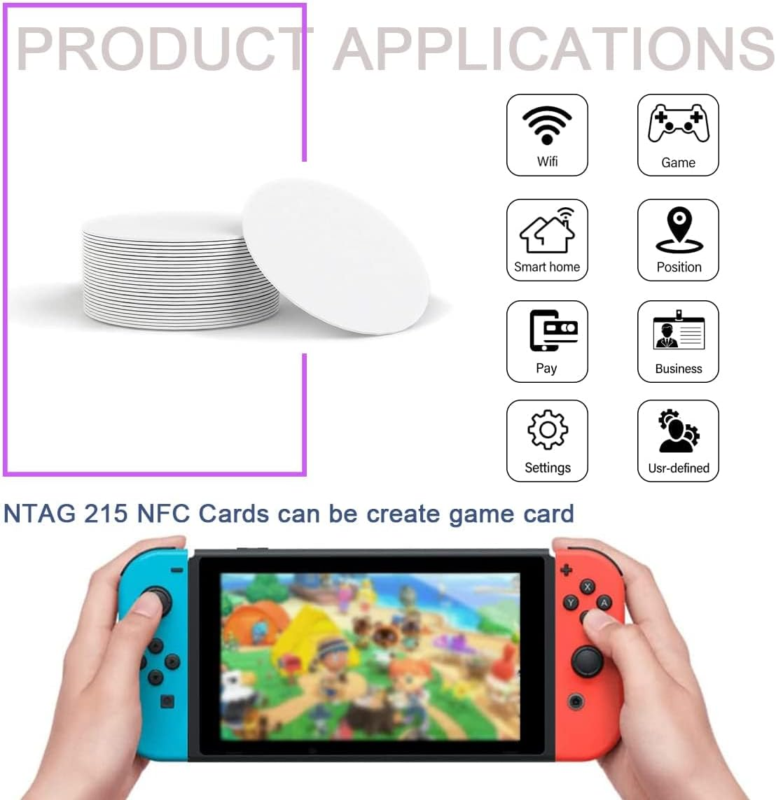 NFC Cards NTAG215, 40 Pack, 25Mm round PVC Tags, Compatible with Tagmo Amiibo and NFC Enabled Devices image number 6
